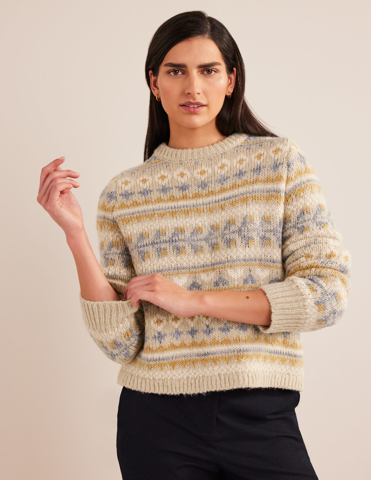 Fluffy Fair Isle Jumper-Oatmeal Melange Fairisle - Image 1