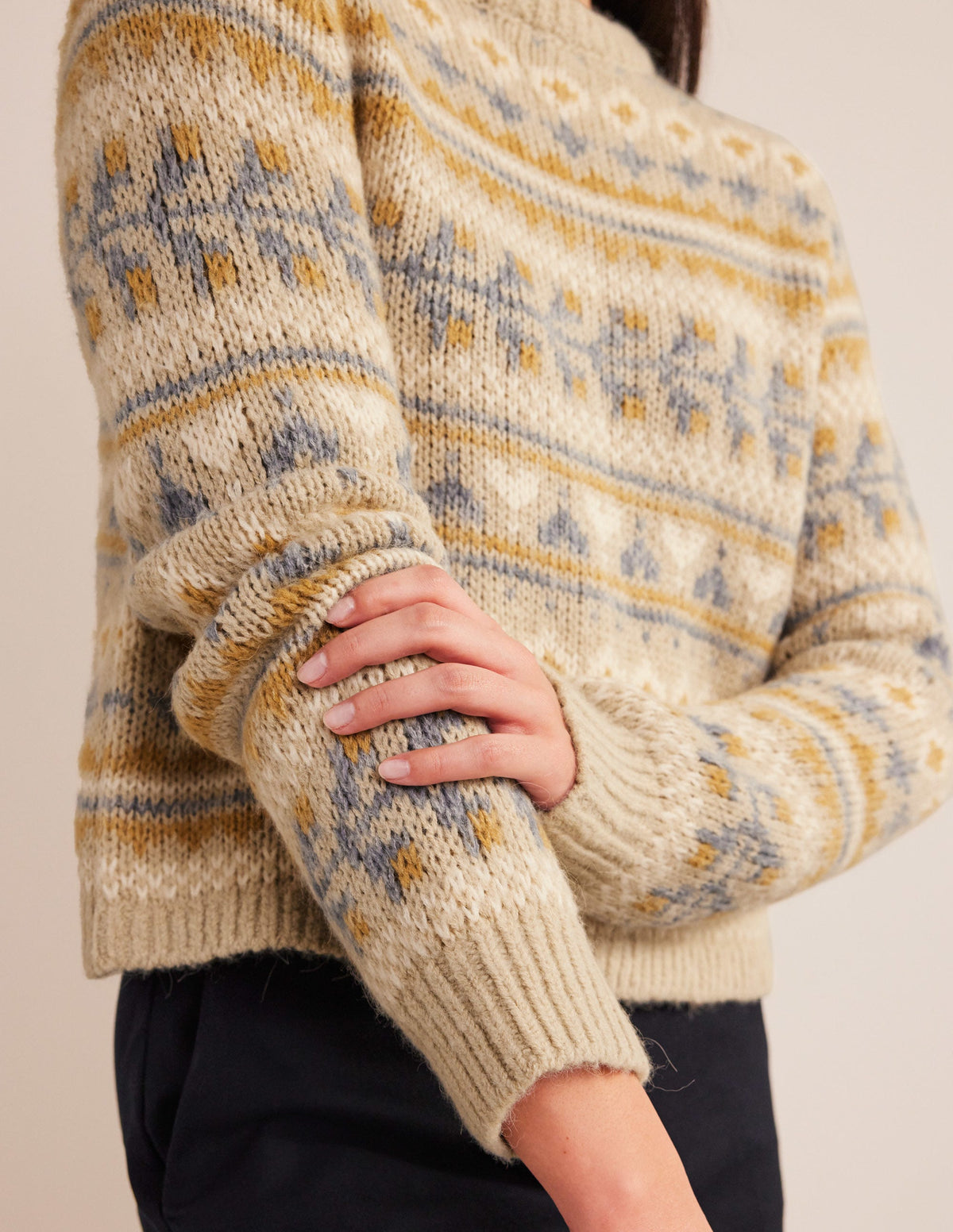 Fluffy Fair Isle Jumper-Oatmeal Melange Fairisle-2