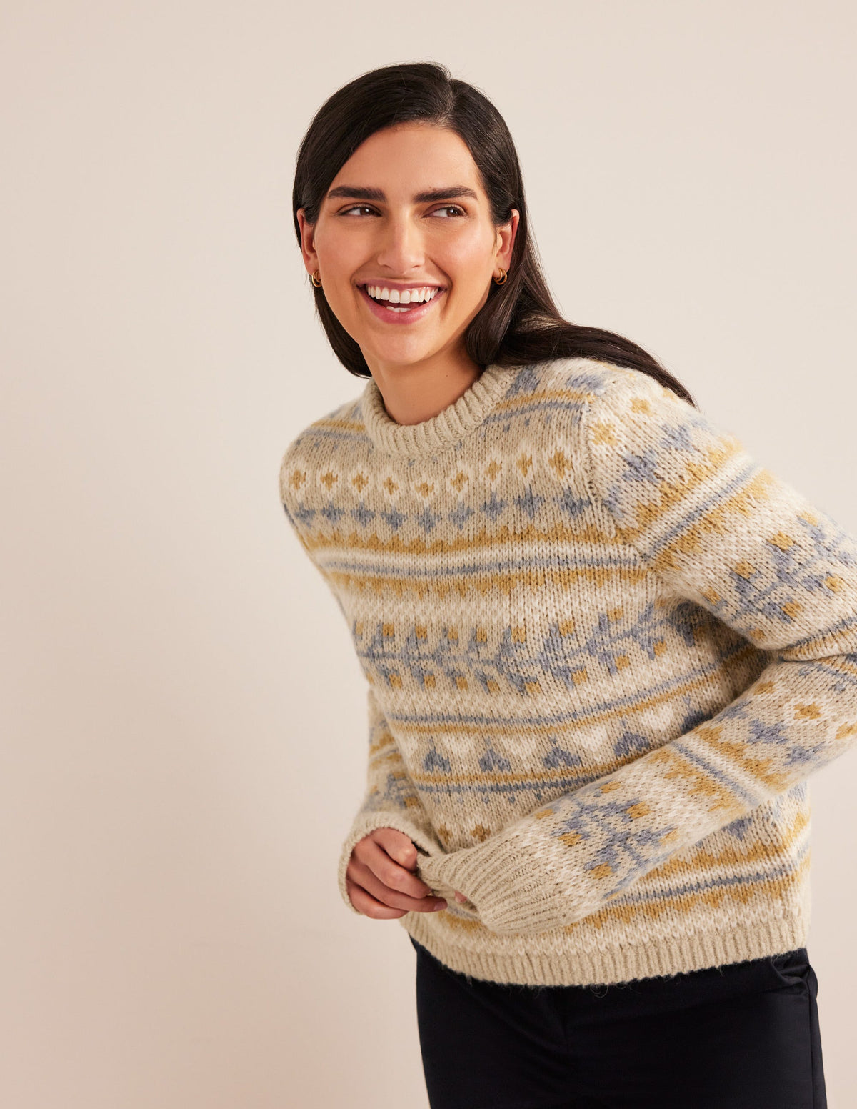 Fluffy Fair Isle Jumper-Oatmeal Melange Fairisle - Image 4