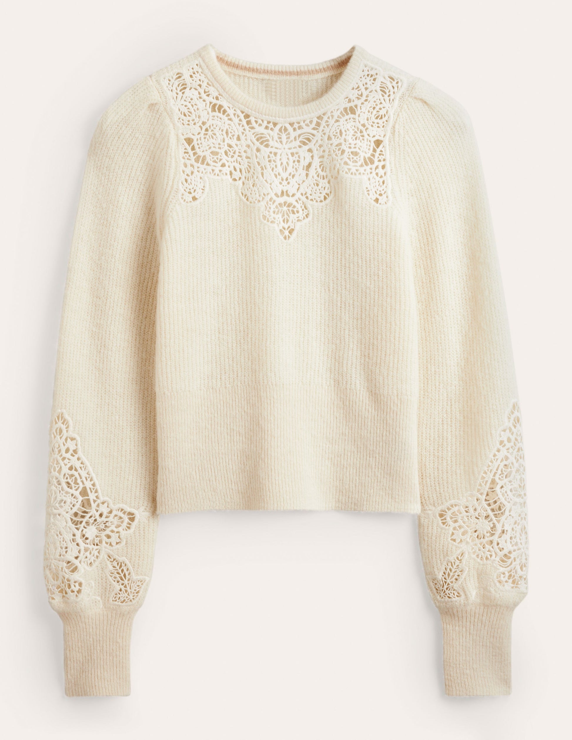 Lace Panel Fluffy Jumper-Ivory-5