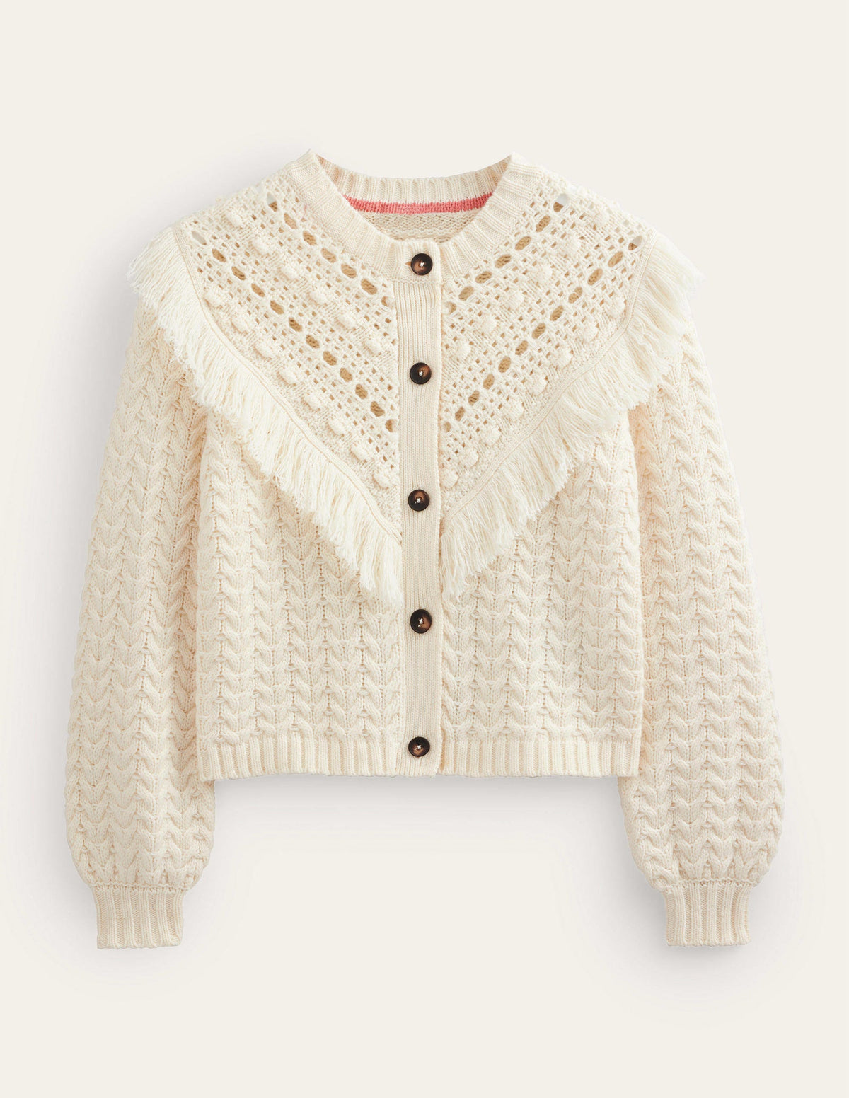 Fringe Detail Cardigan-Ivory-5