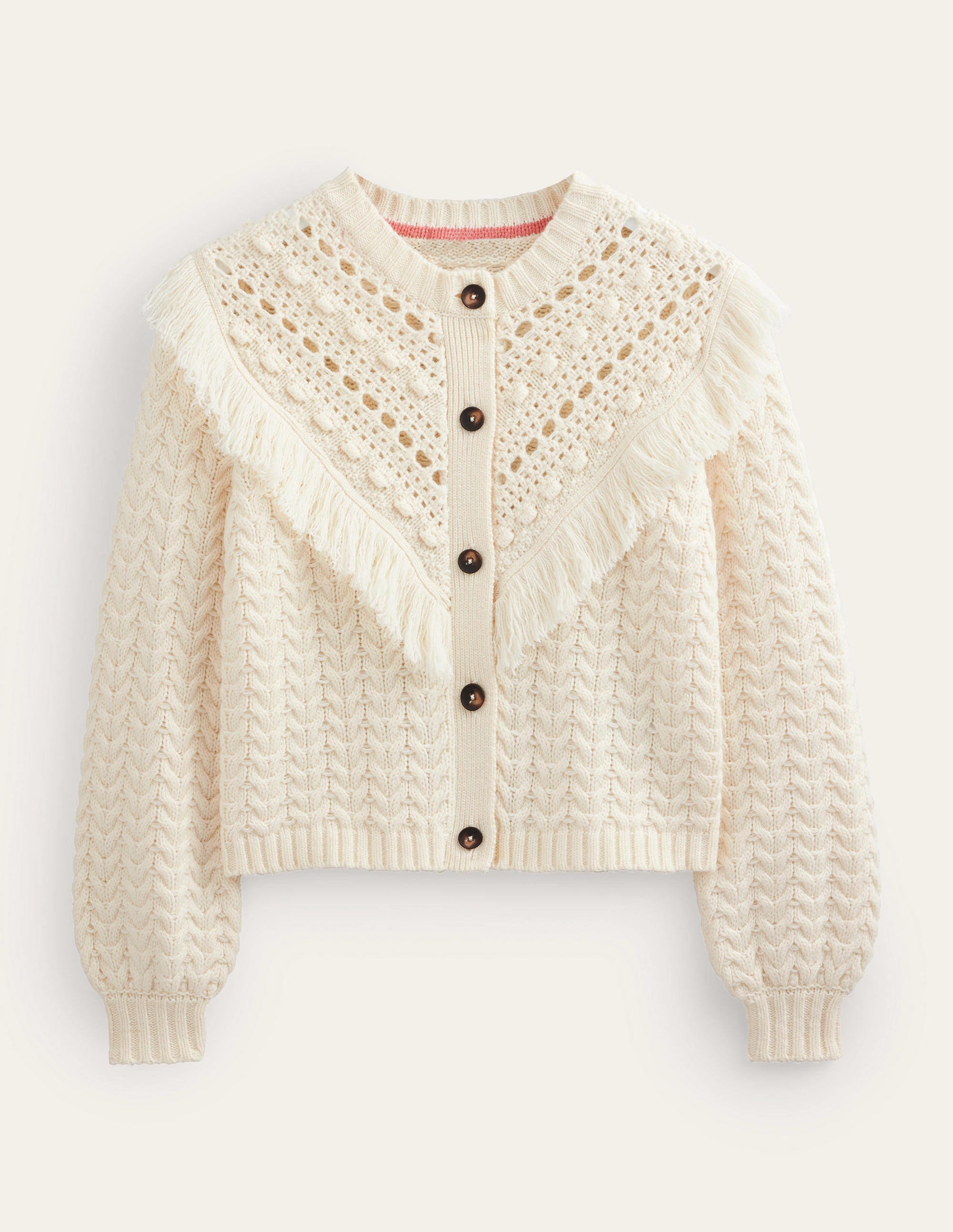 Fringe Detail Cardigan-Ivory - Image 5