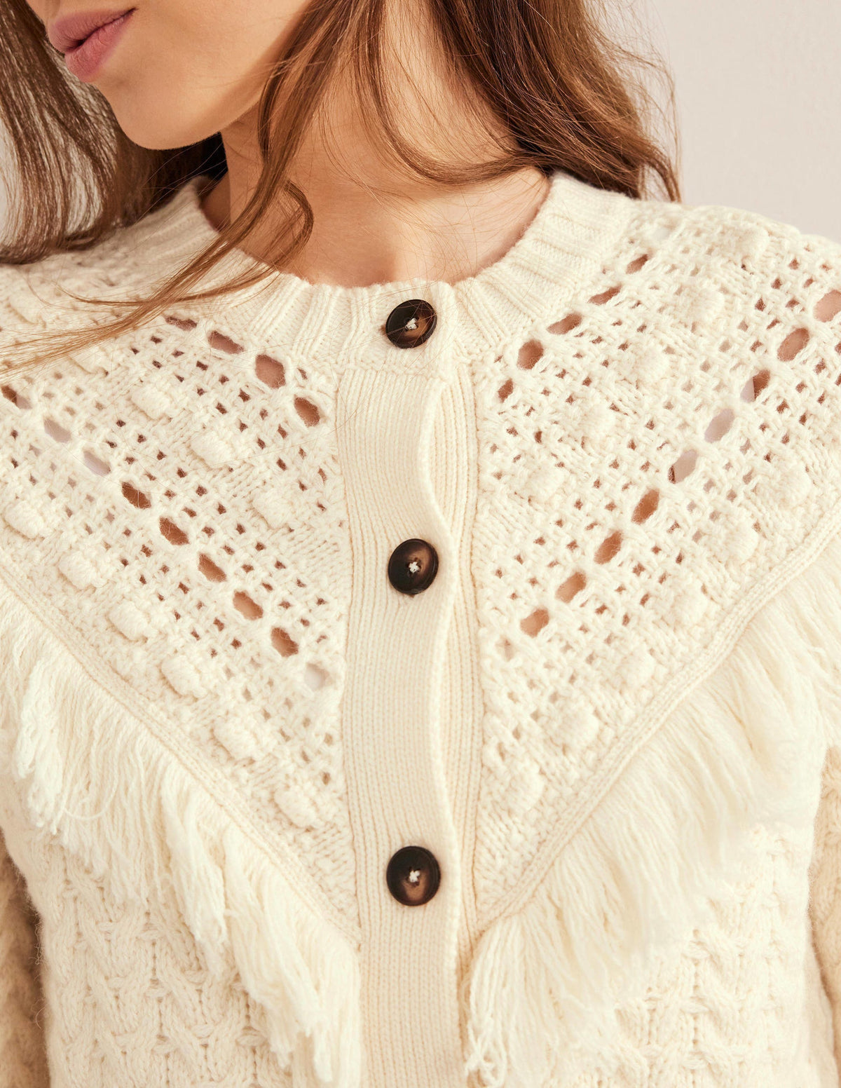 Fringe Detail Cardigan-Ivory - Image 2