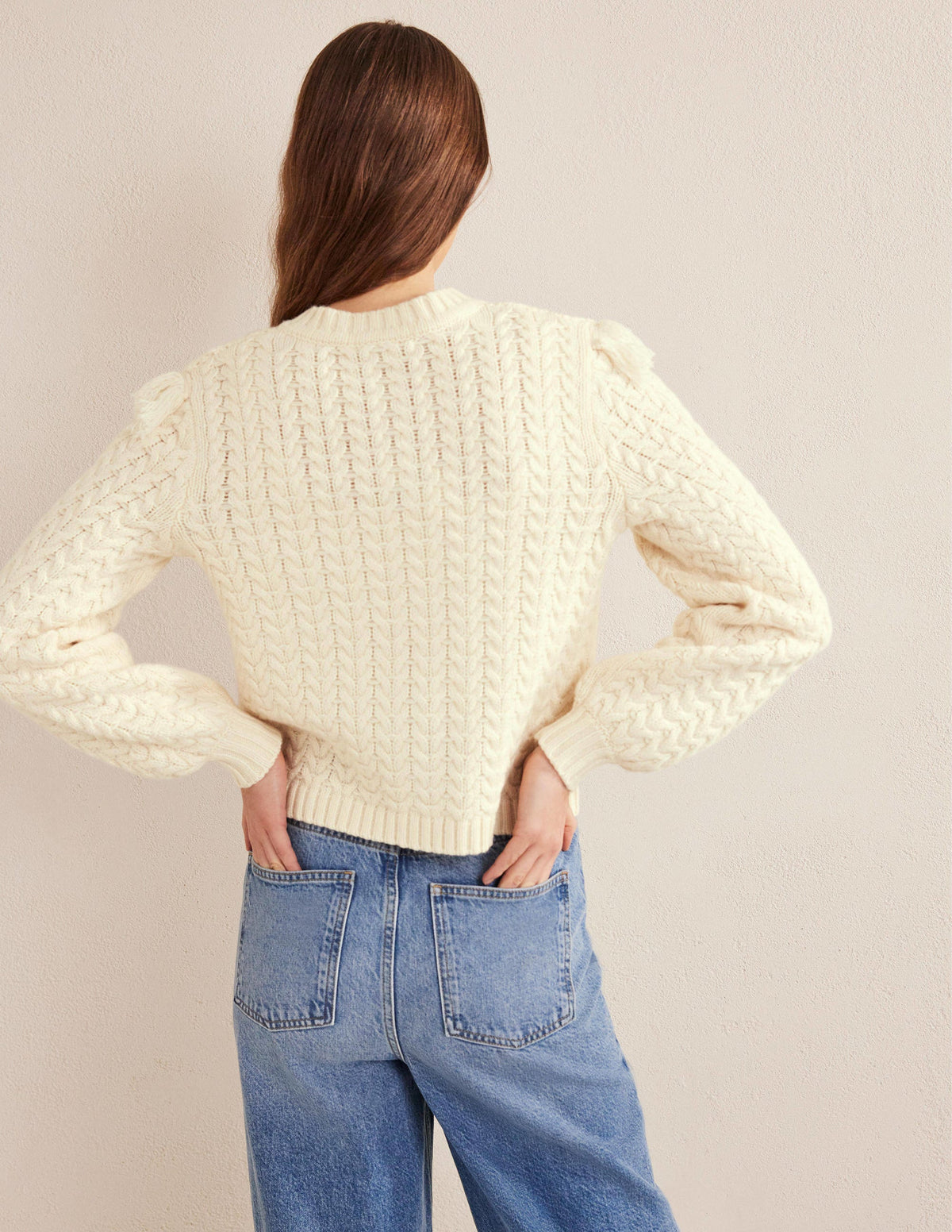 Fringe Detail Cardigan-Ivory - Image 3