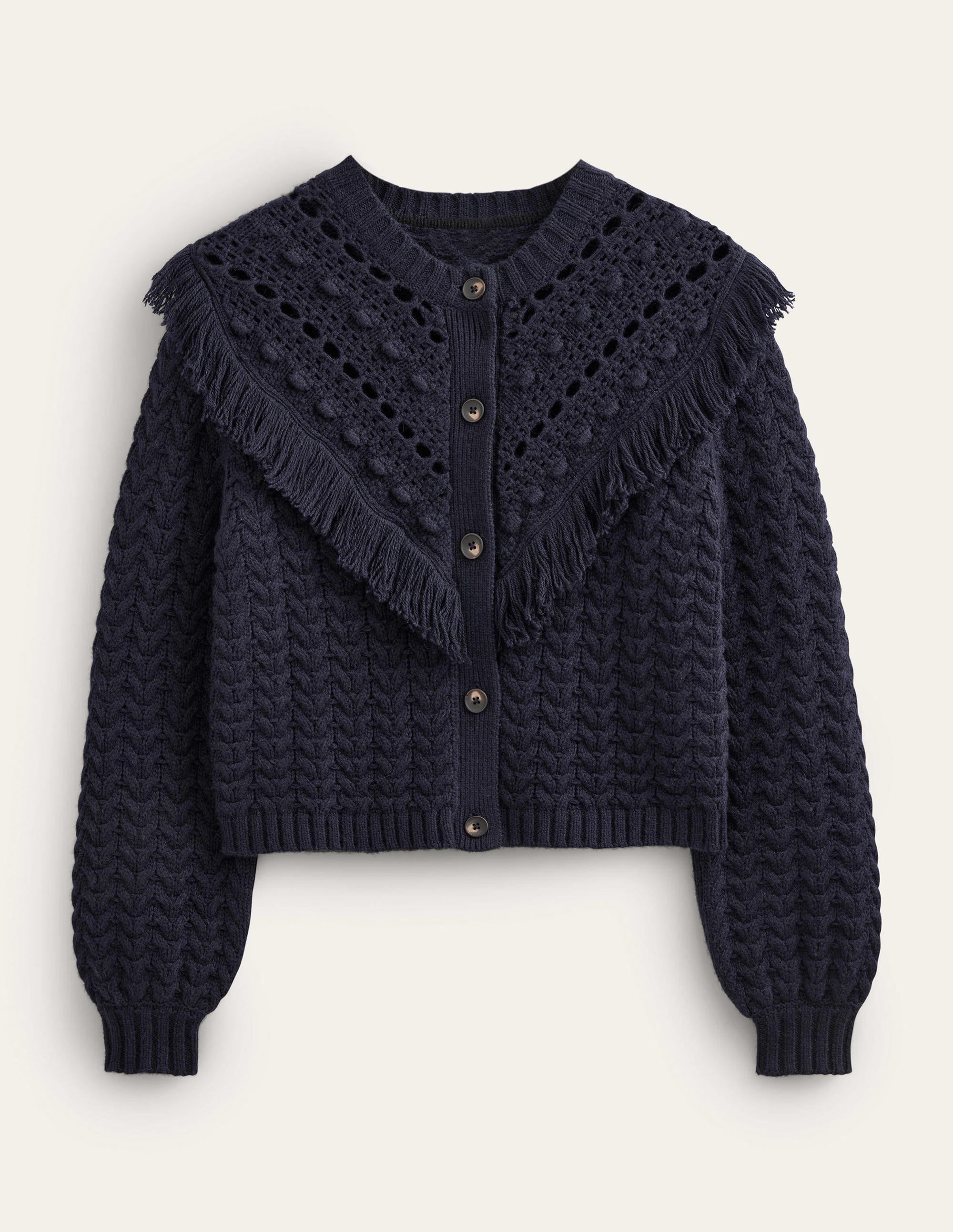 Fringe Detail Cardigan-Navy - Image 6