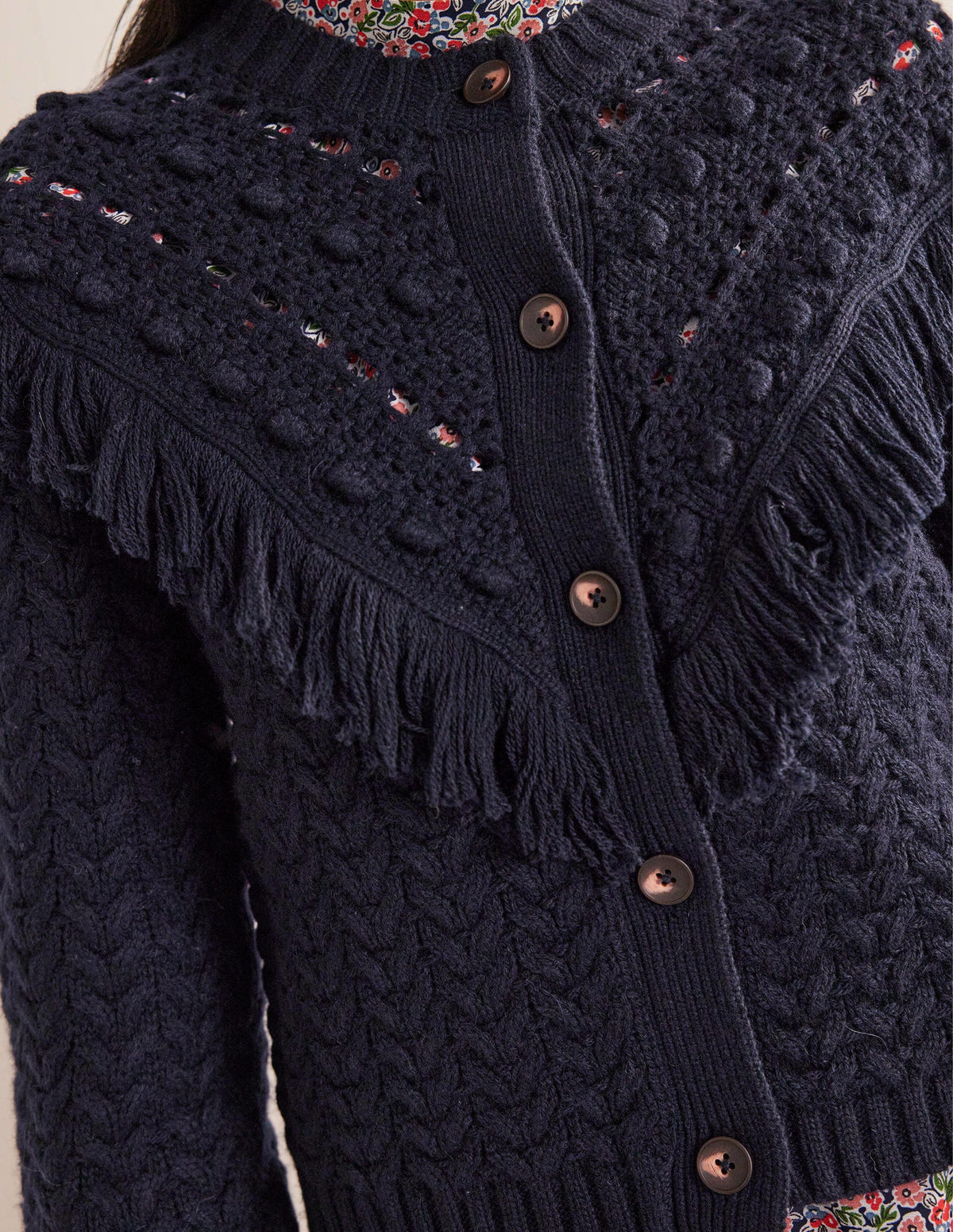 Fringe Detail Cardigan-Navy - Image 2