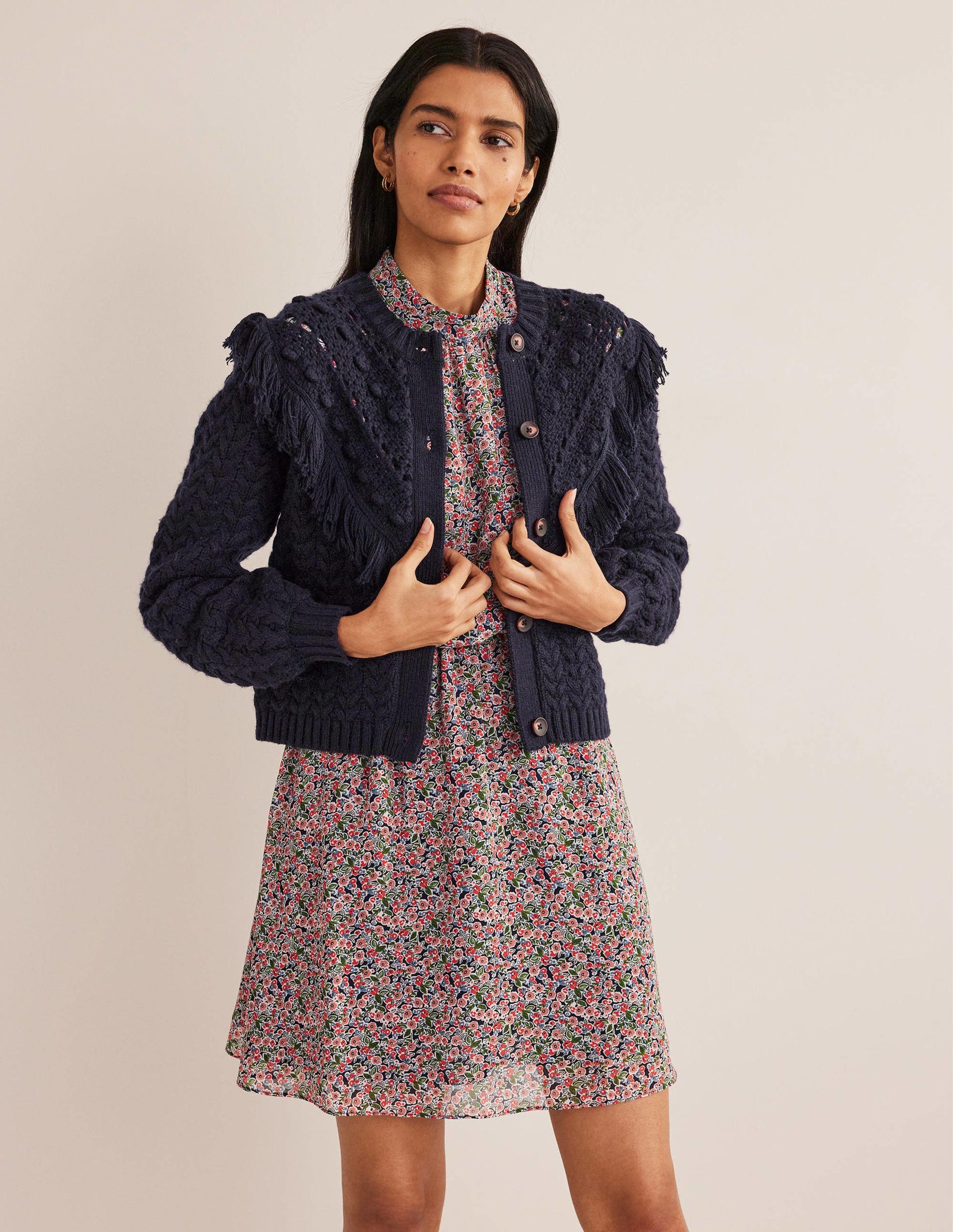 Fringe Detail Cardigan-Navy-4