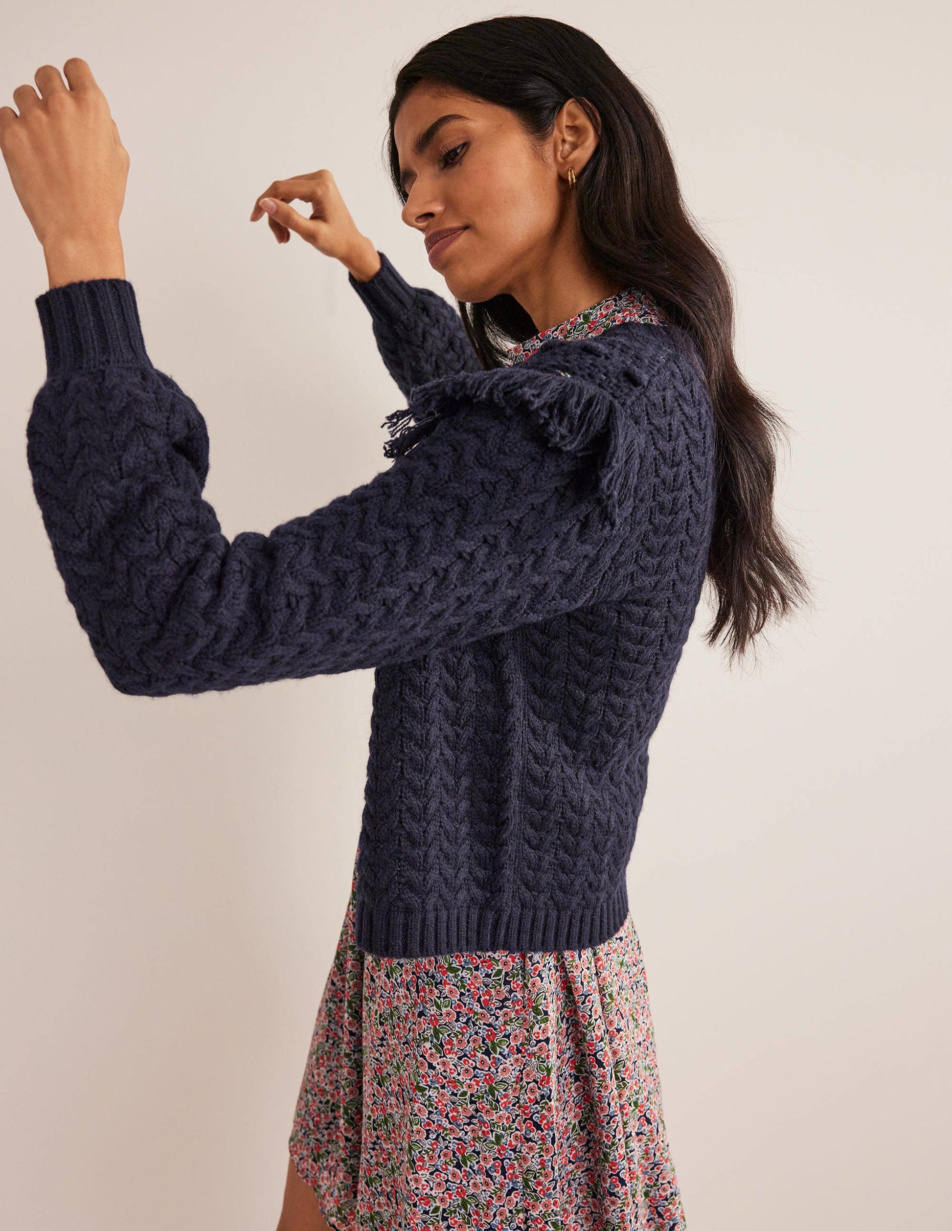 Fringe Detail Cardigan-Navy-5