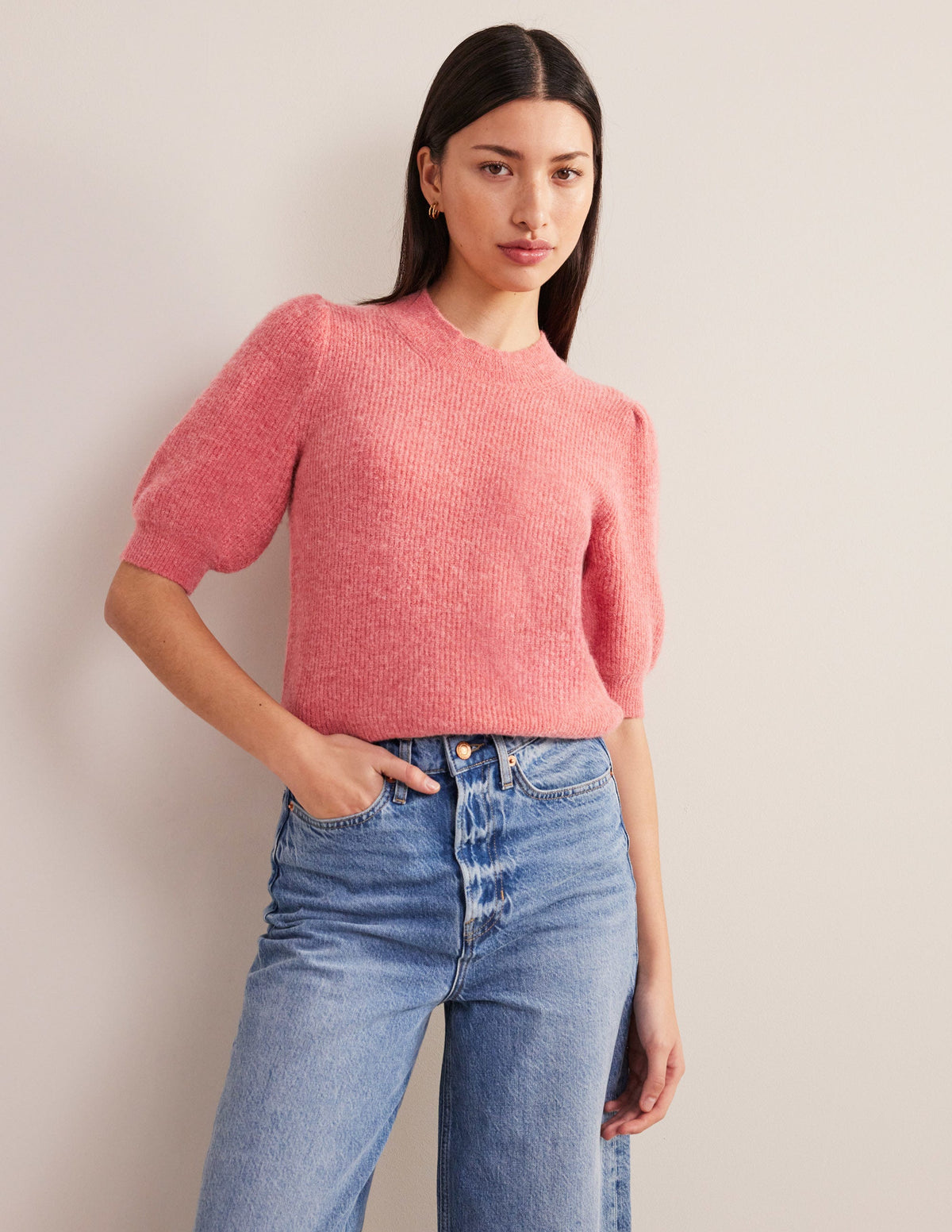 Ribbed Fluffy Top-Faded Rose-4