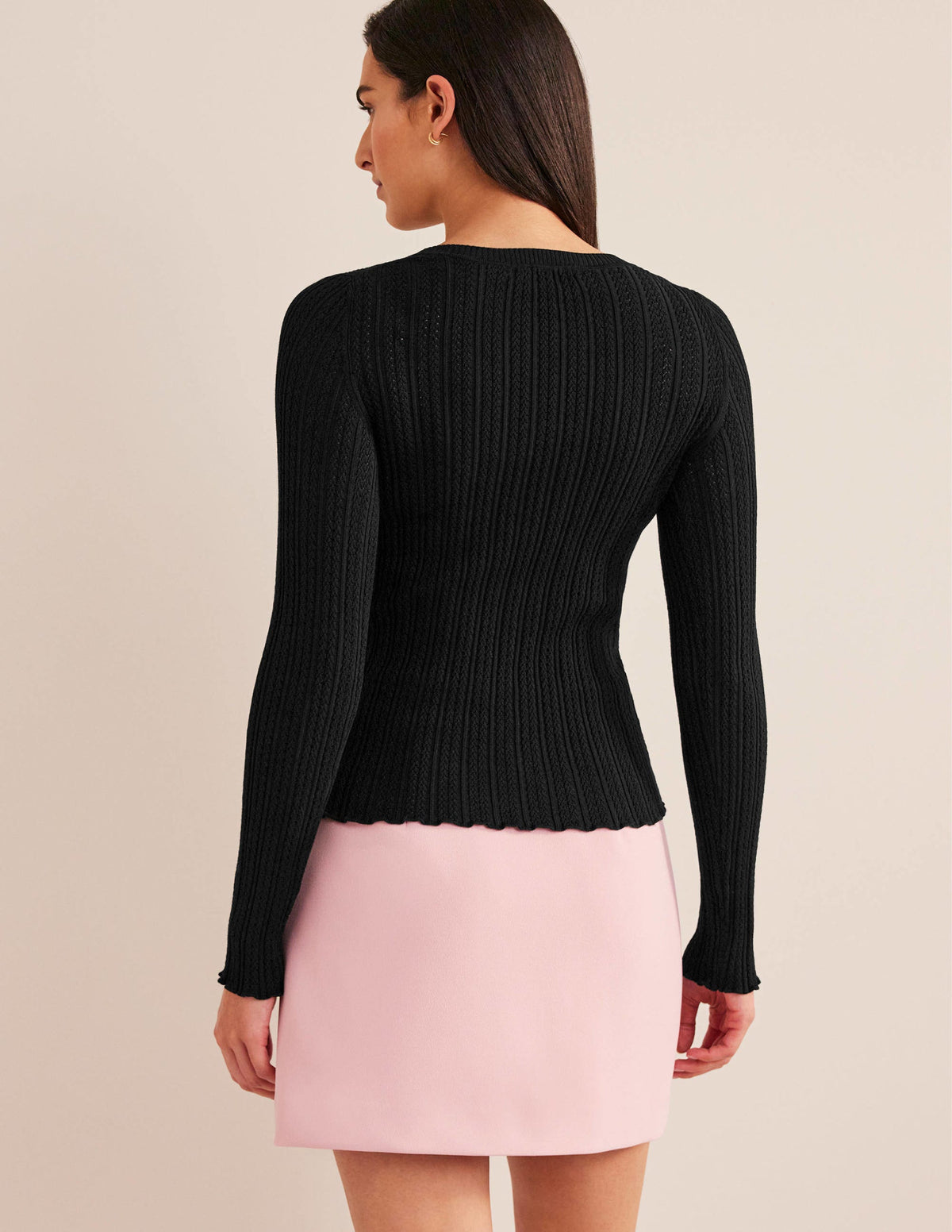 Ribbed Pointelle Top-Black - Image 3
