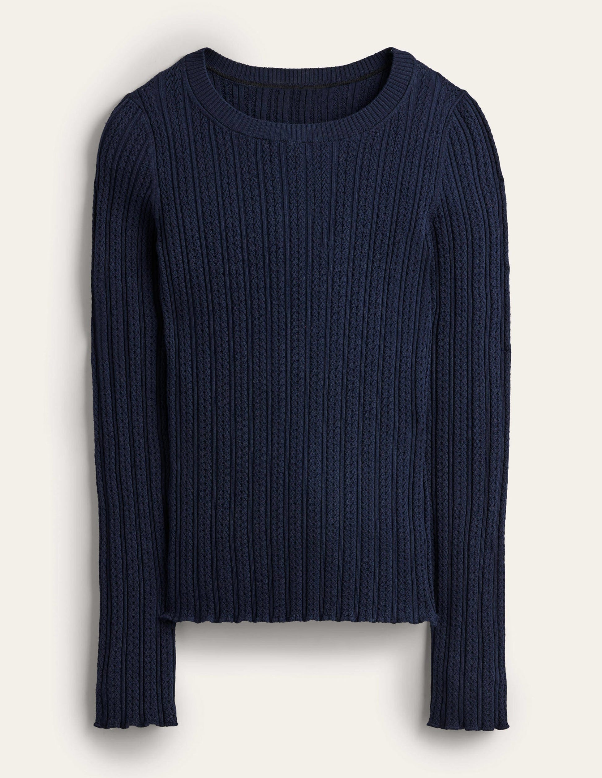 Ribbed Pointelle Top-Navy-5