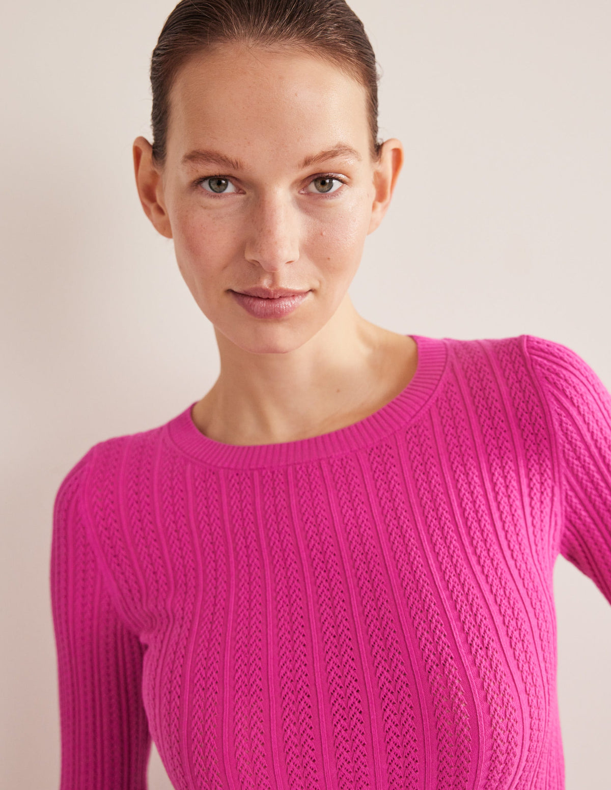 Ribbed Pointelle Top-Fuschia Fedora - Image 2