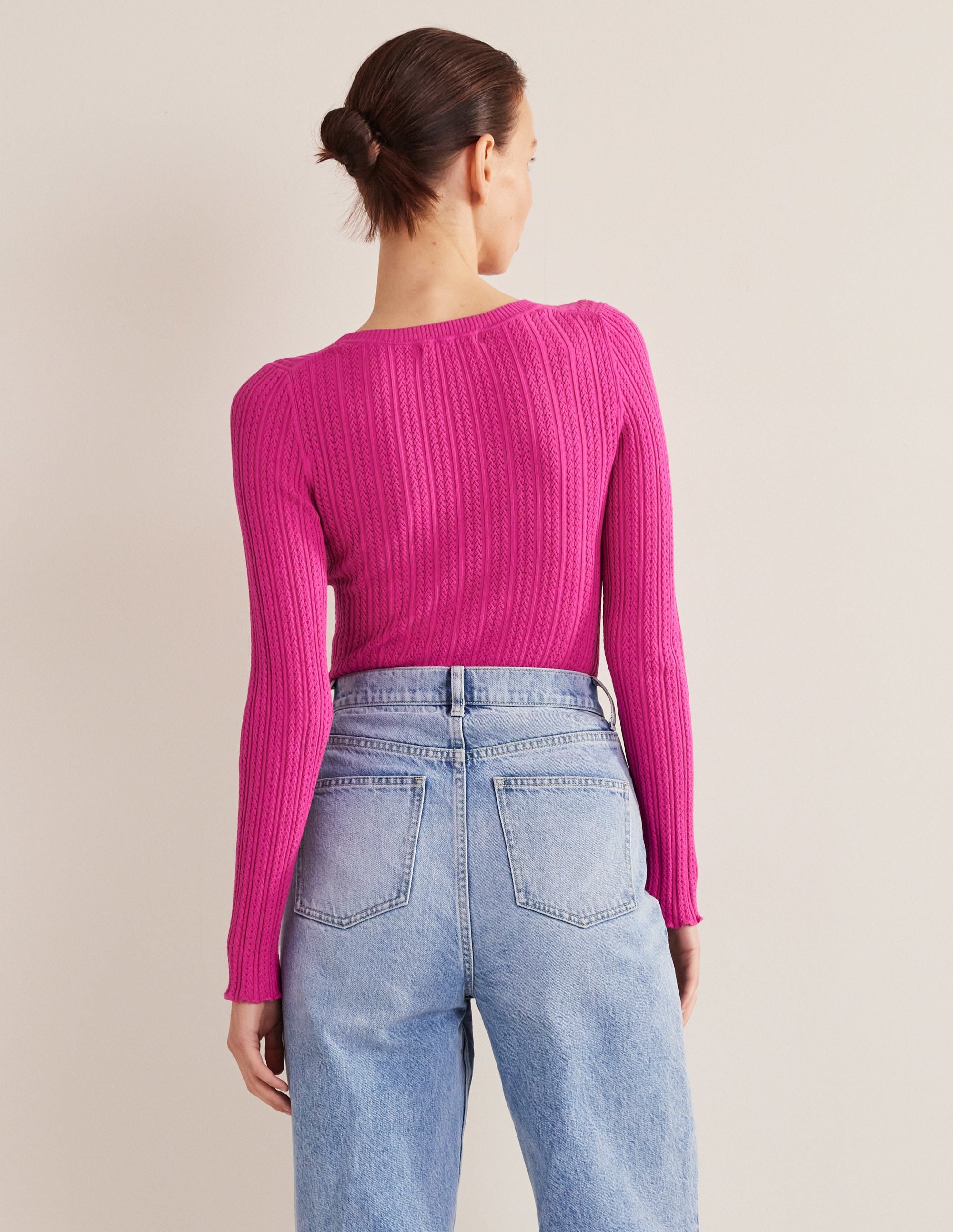 Ribbed Pointelle Top-Fuschia Fedora - Image 3