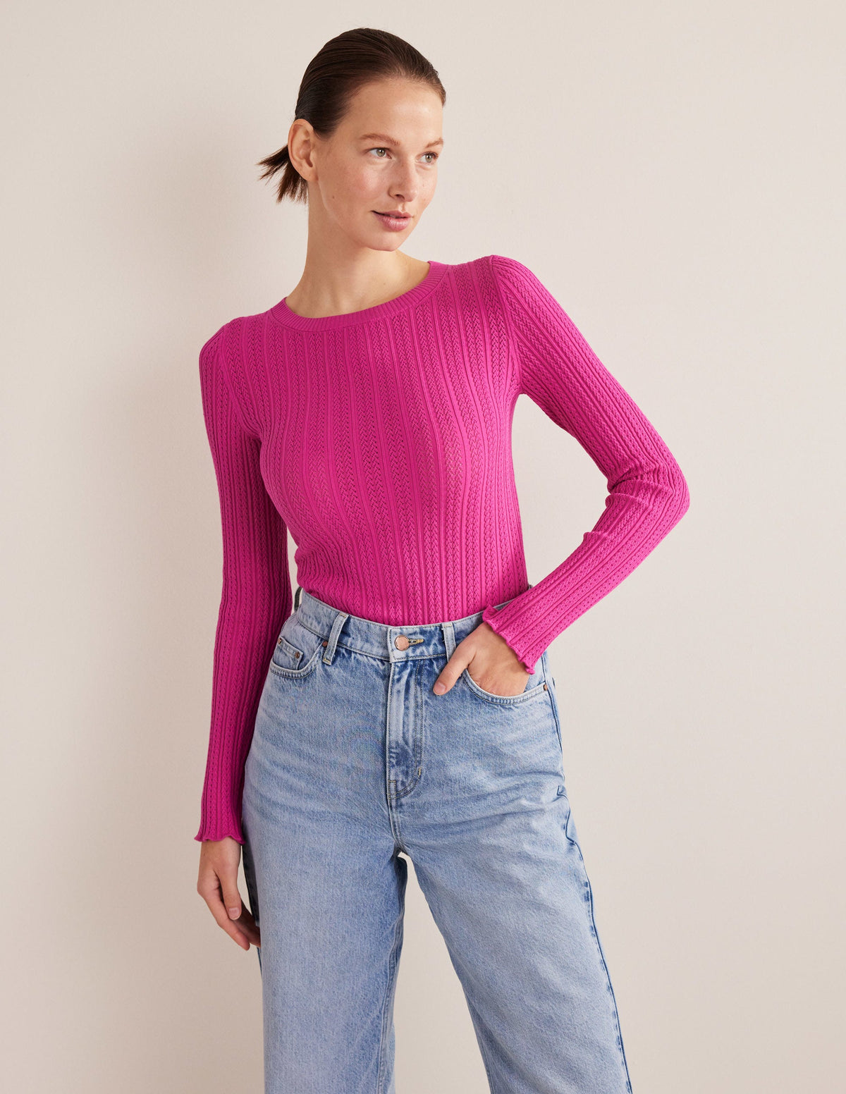 Ribbed Pointelle Top-Fuschia Fedora-4