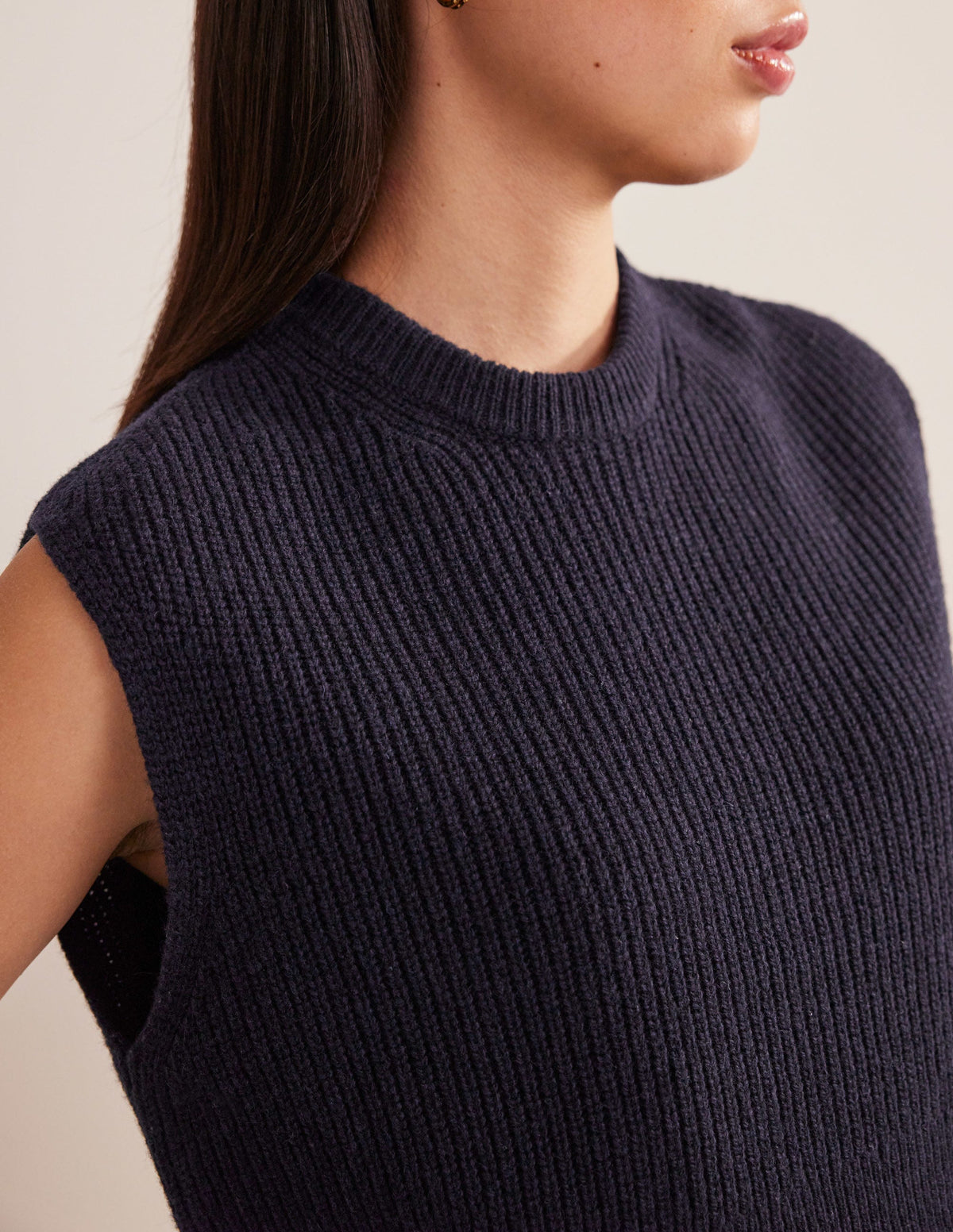 Cropped Ribbed Tank-Navy - Image 2