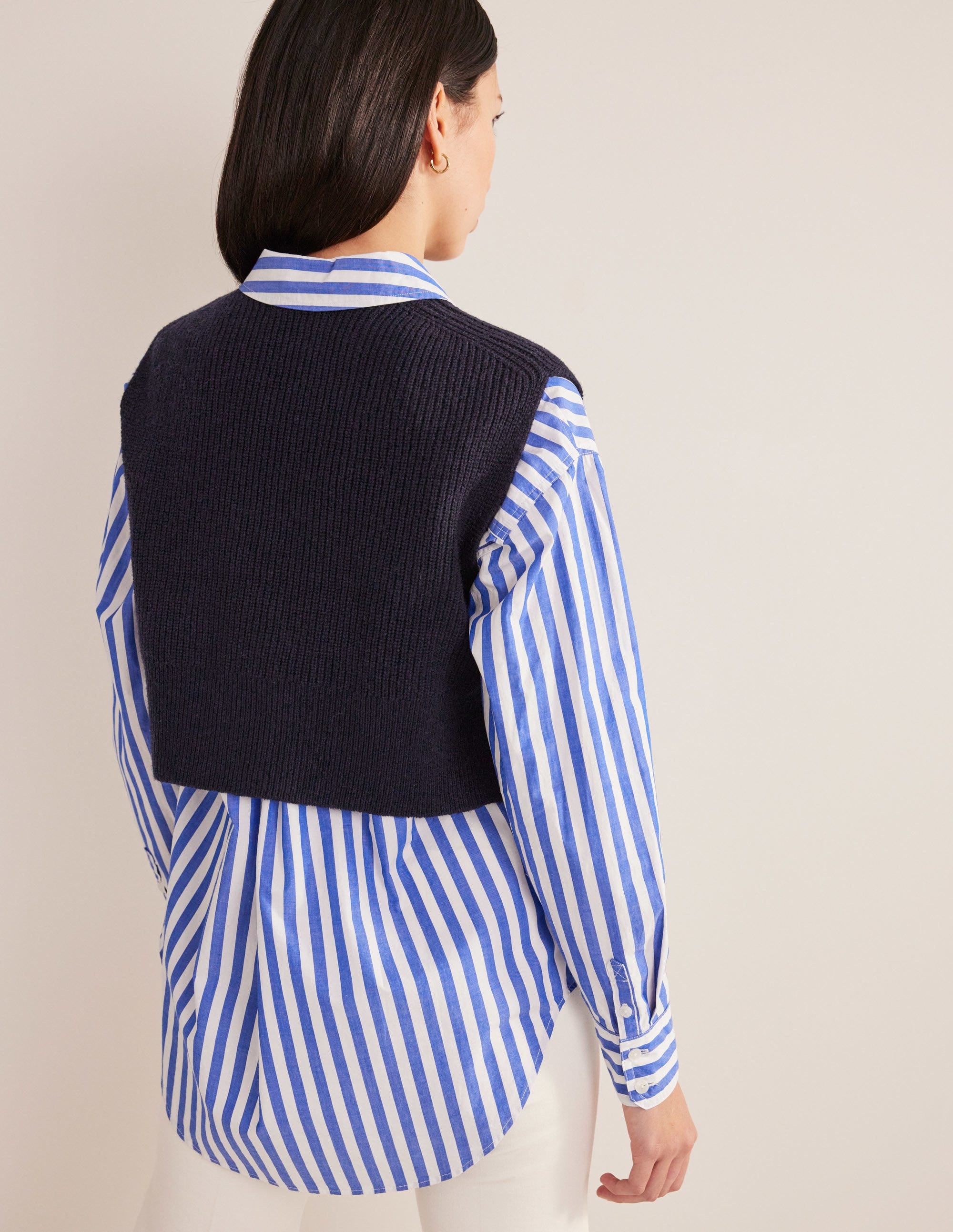 Cropped Ribbed Tank-Navy - Image 3
