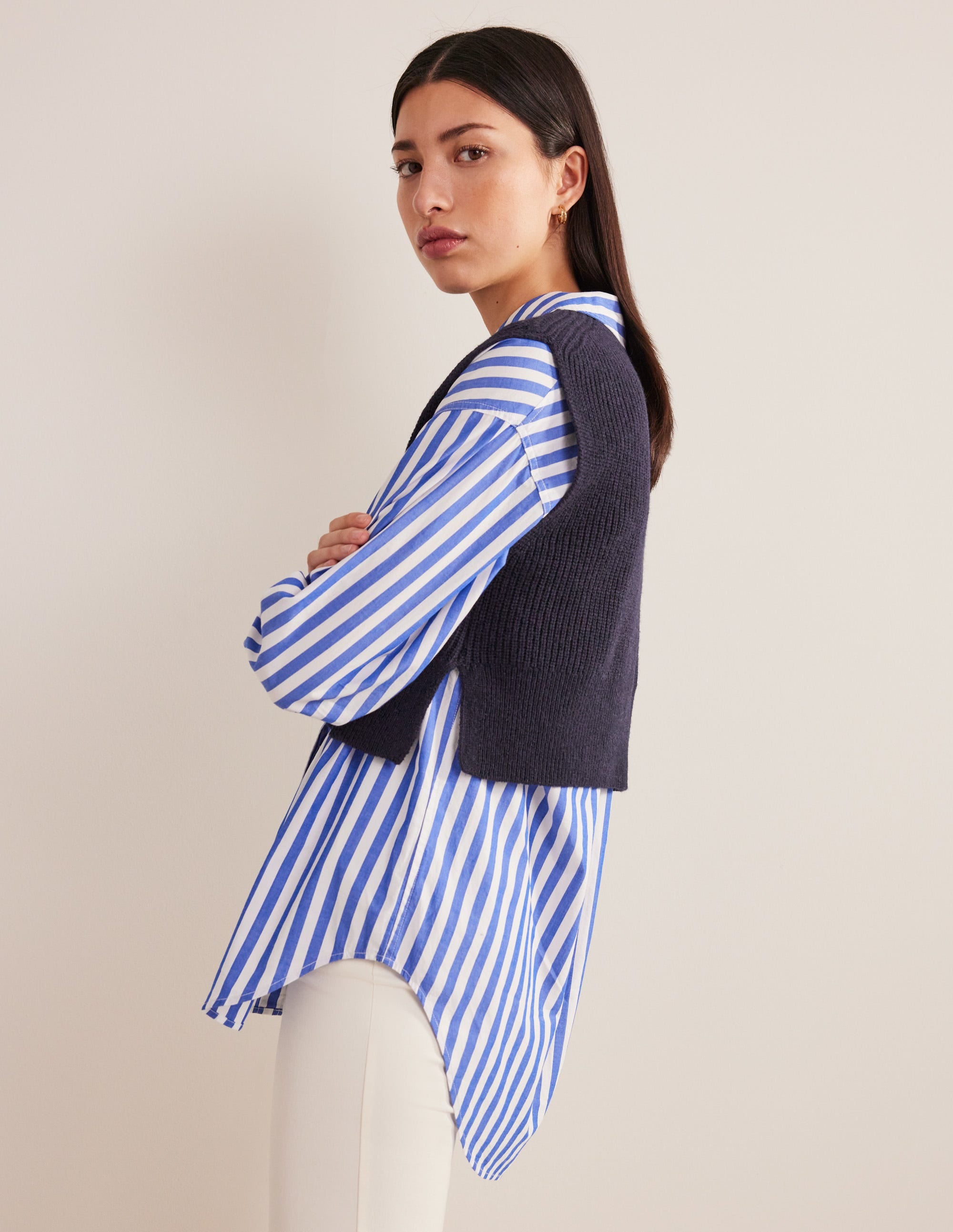 Cropped Ribbed Tank-Navy - Image 4