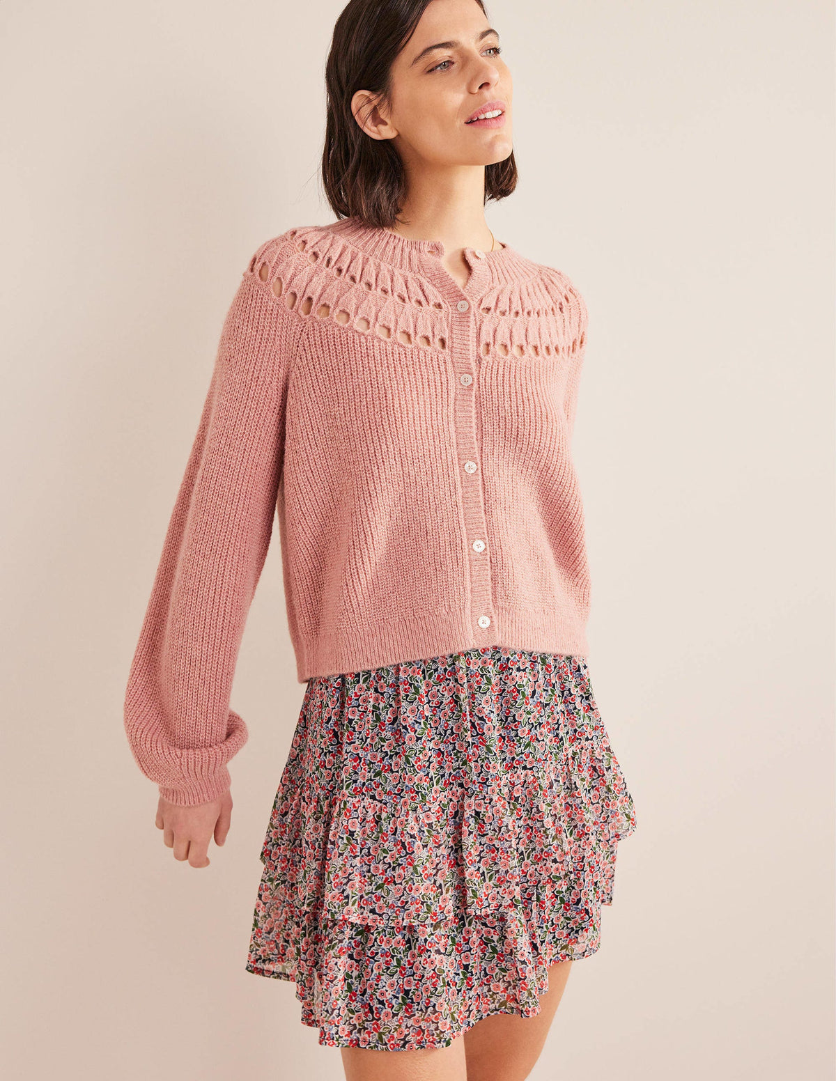Fluffy Ruffle Cardigan-Dahlia Pink-1