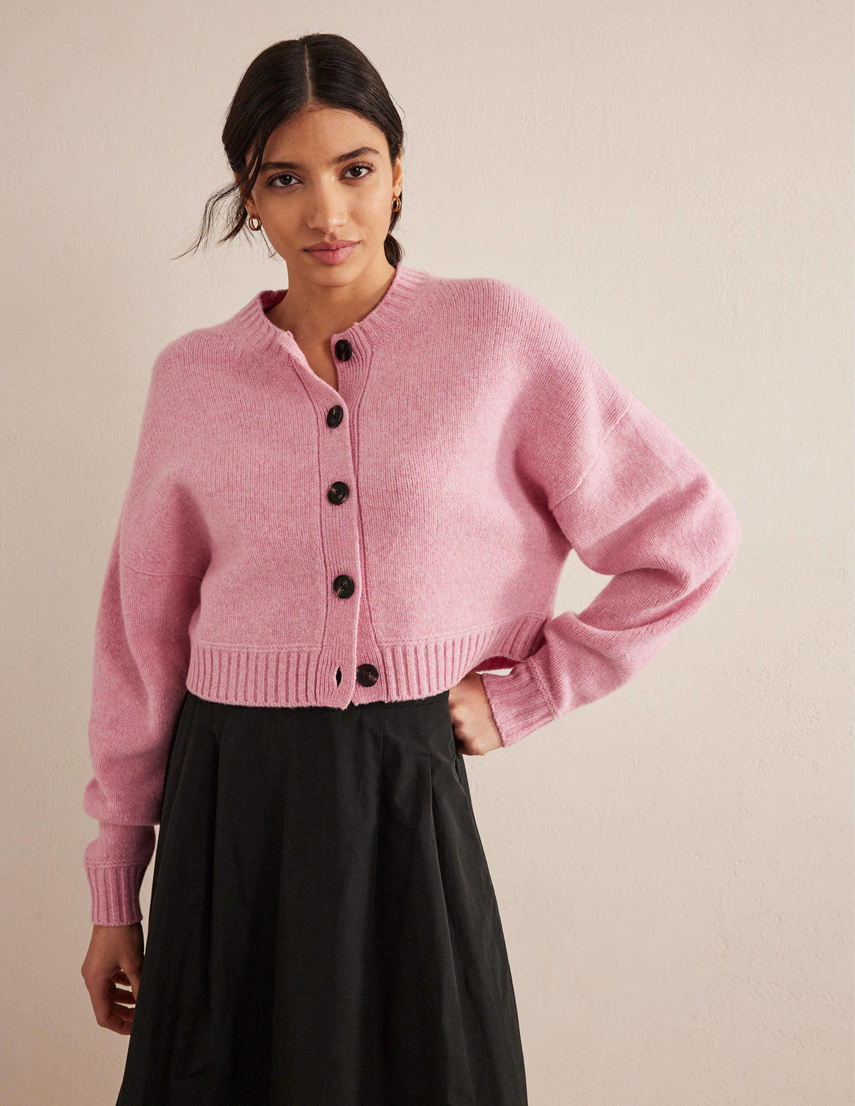 Brushed Wool Cropped Cardigan-Pink Lemonade-4