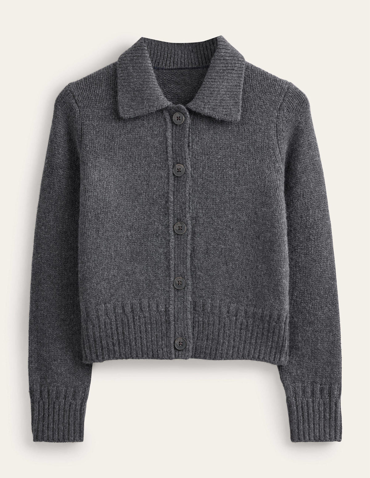 Collared Cashmere Cardigan-Charcoal Melange - Image 2