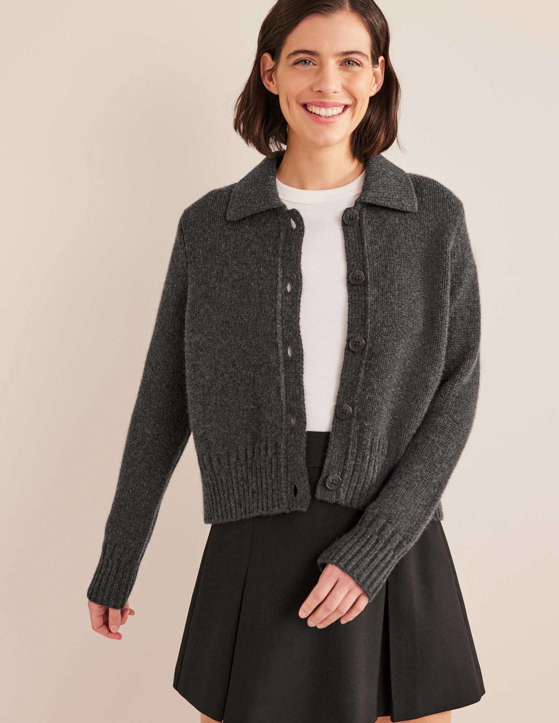 Collared Cashmere Cardigan-Charcoal Melange-1