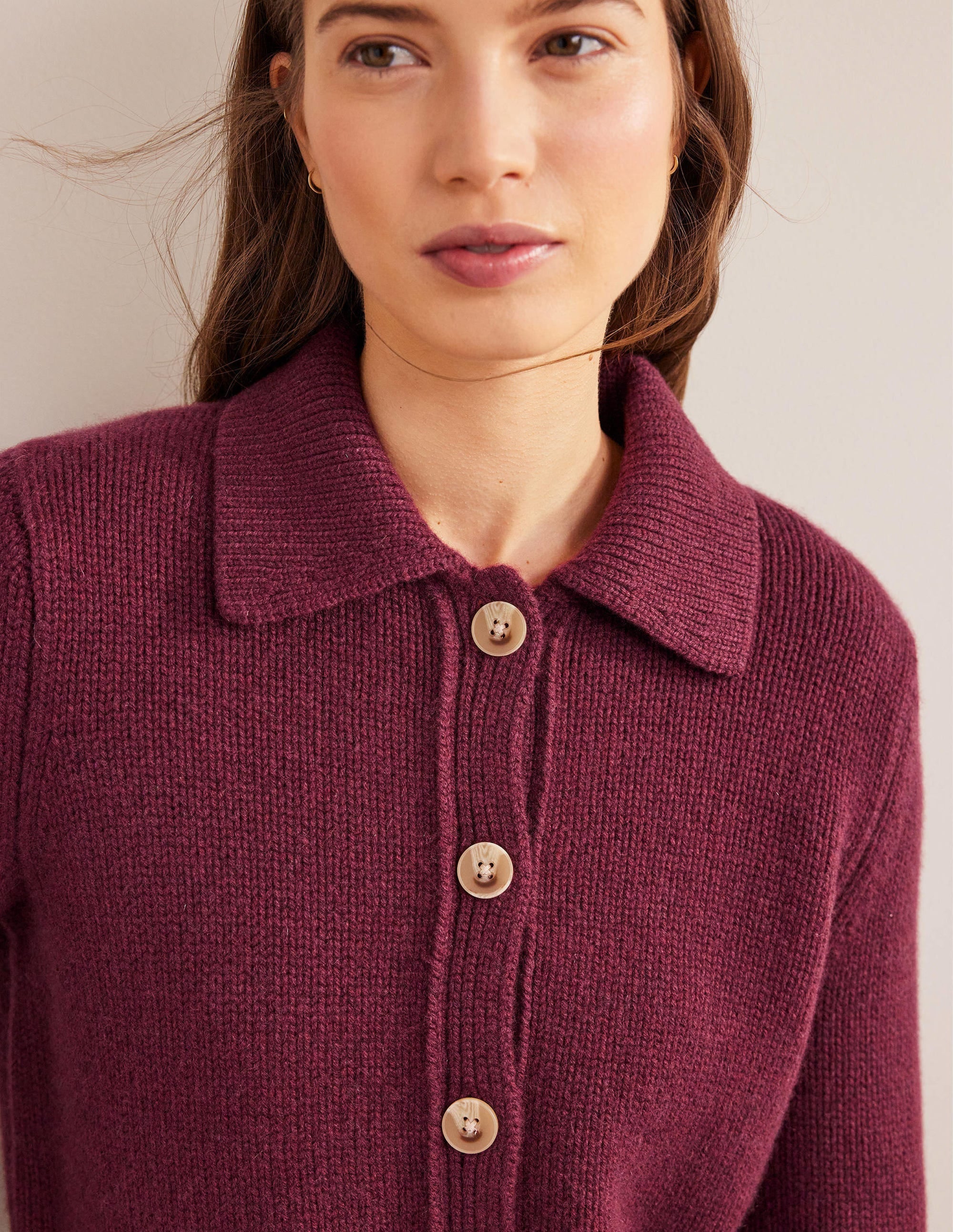Collared Cashmere Cardigan-Mulled Wine Melange - Image 2
