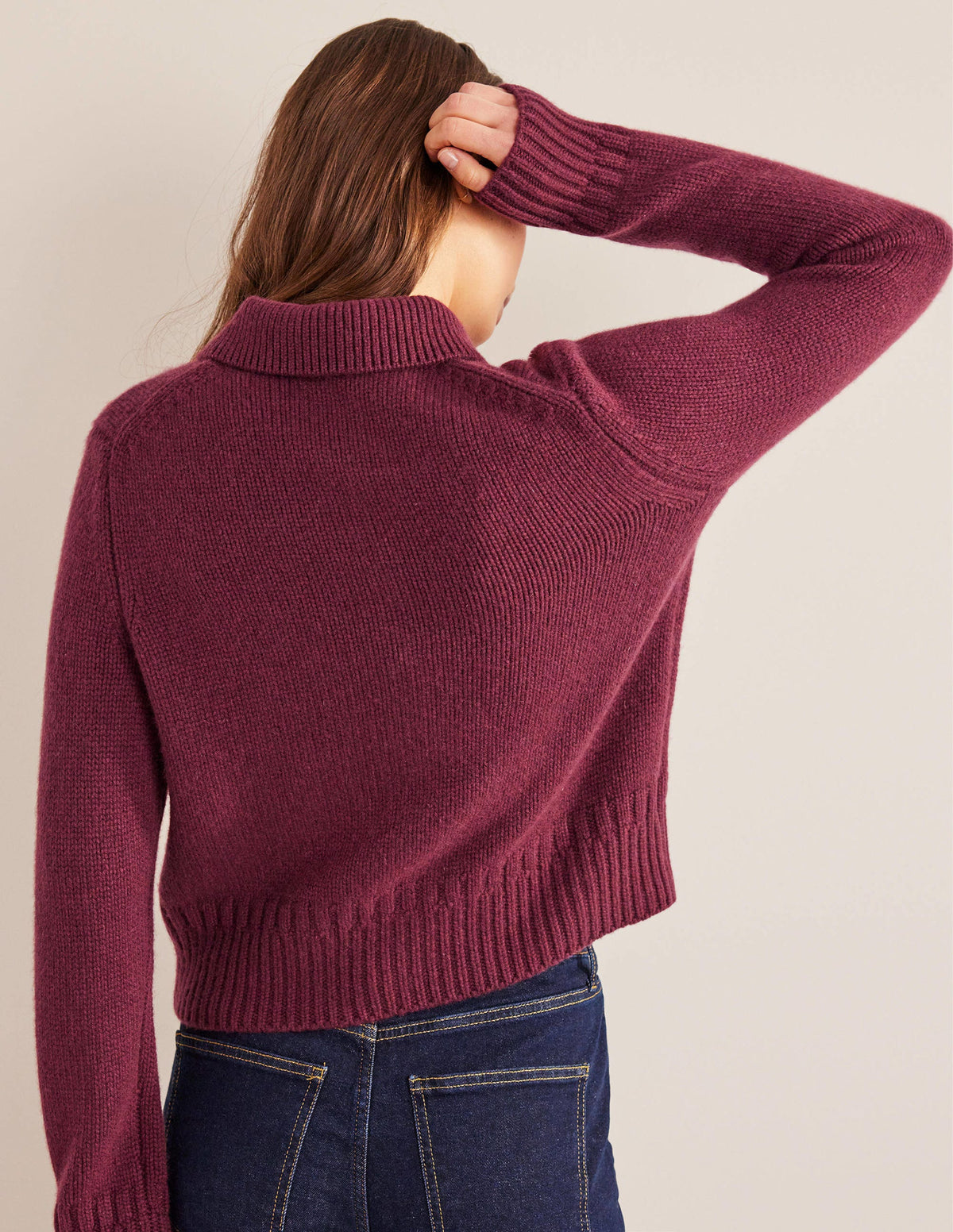 Collared Cashmere Cardigan-Mulled Wine Melange - Image 3