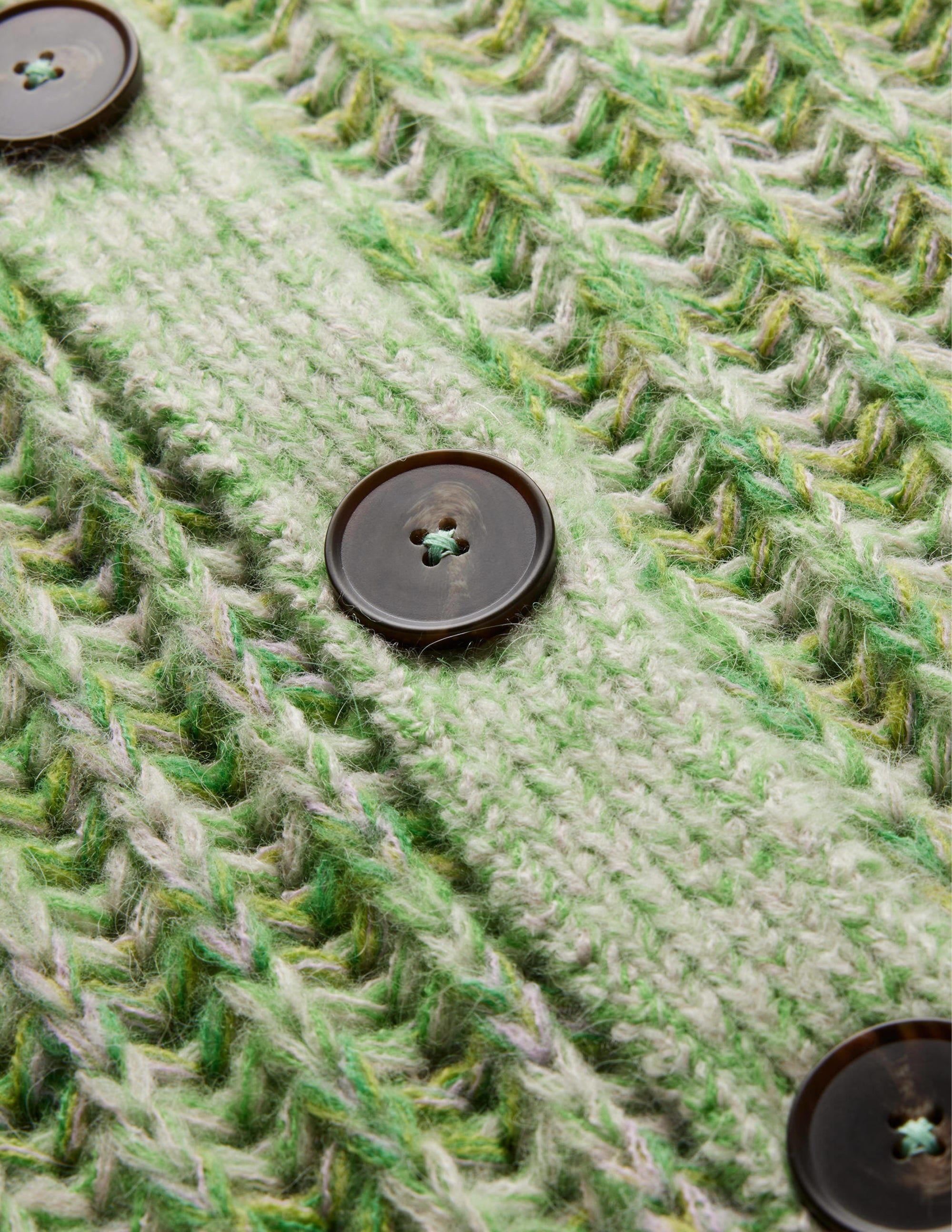 Wide Rib Fluffy Cardigan-Green Marl - Image 8