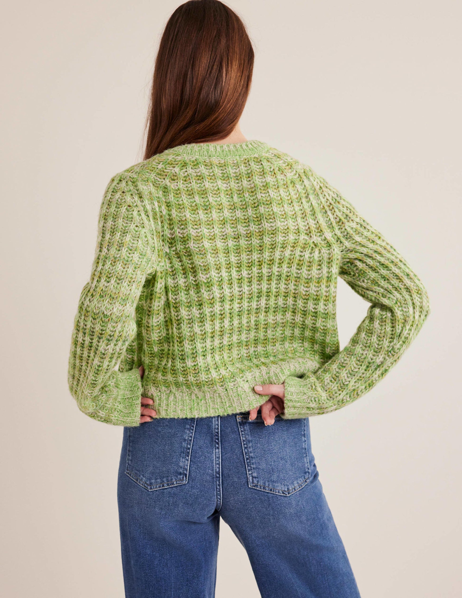 Wide Rib Fluffy Cardigan-Green Marl-3