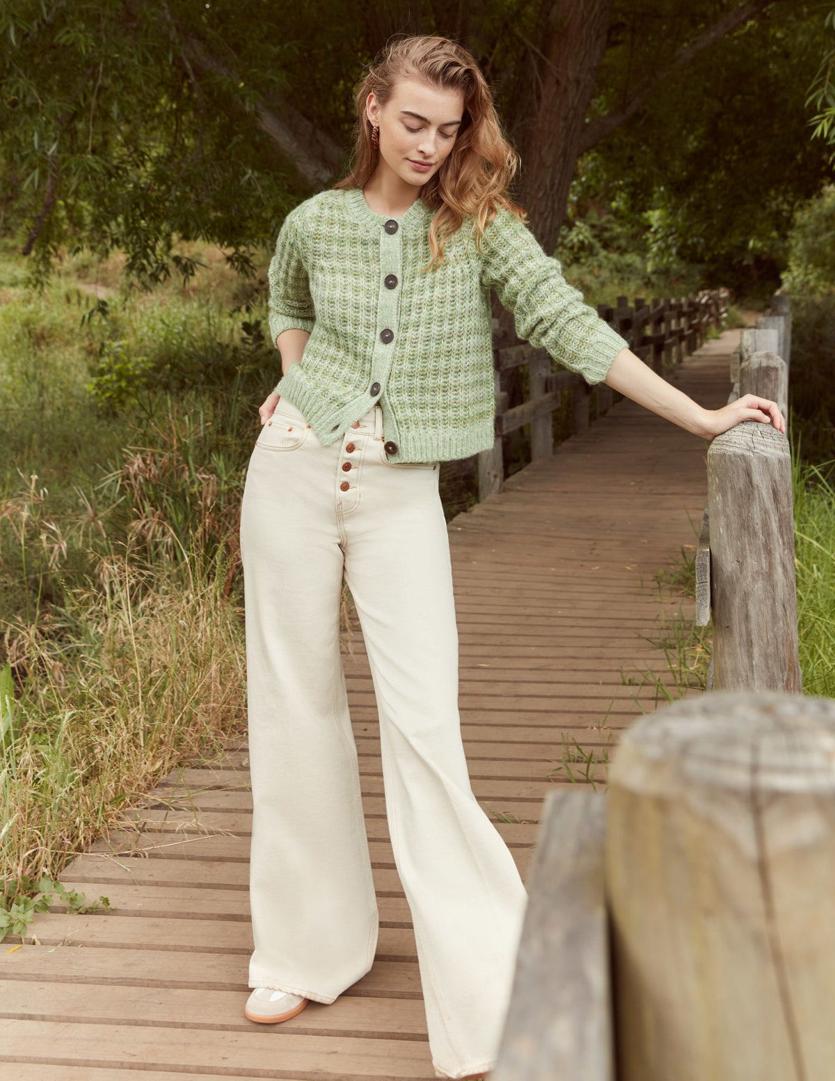 Wide Rib Fluffy Cardigan-Green Marl-6