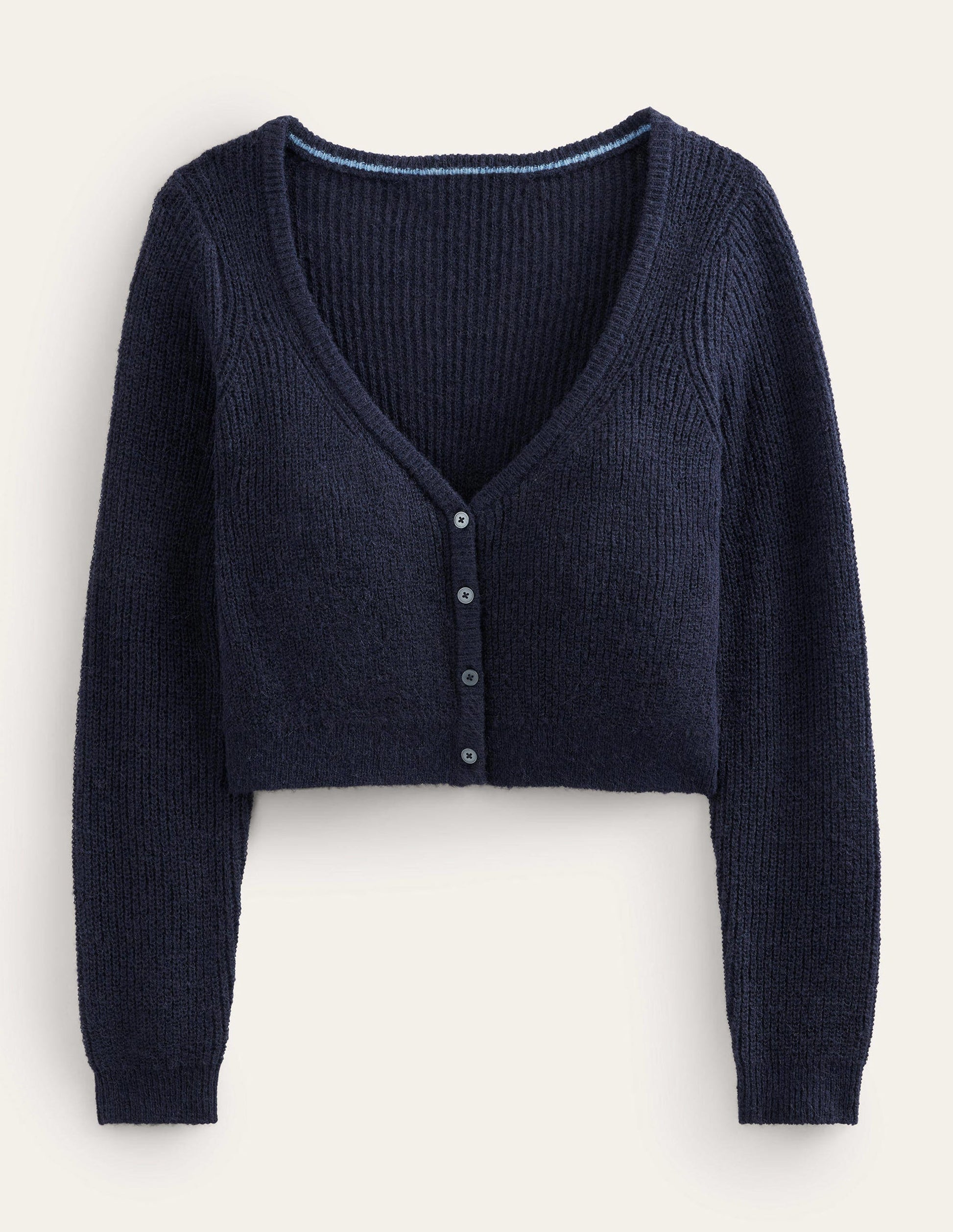 Cropped Fluffy Cardigan-Navy-5