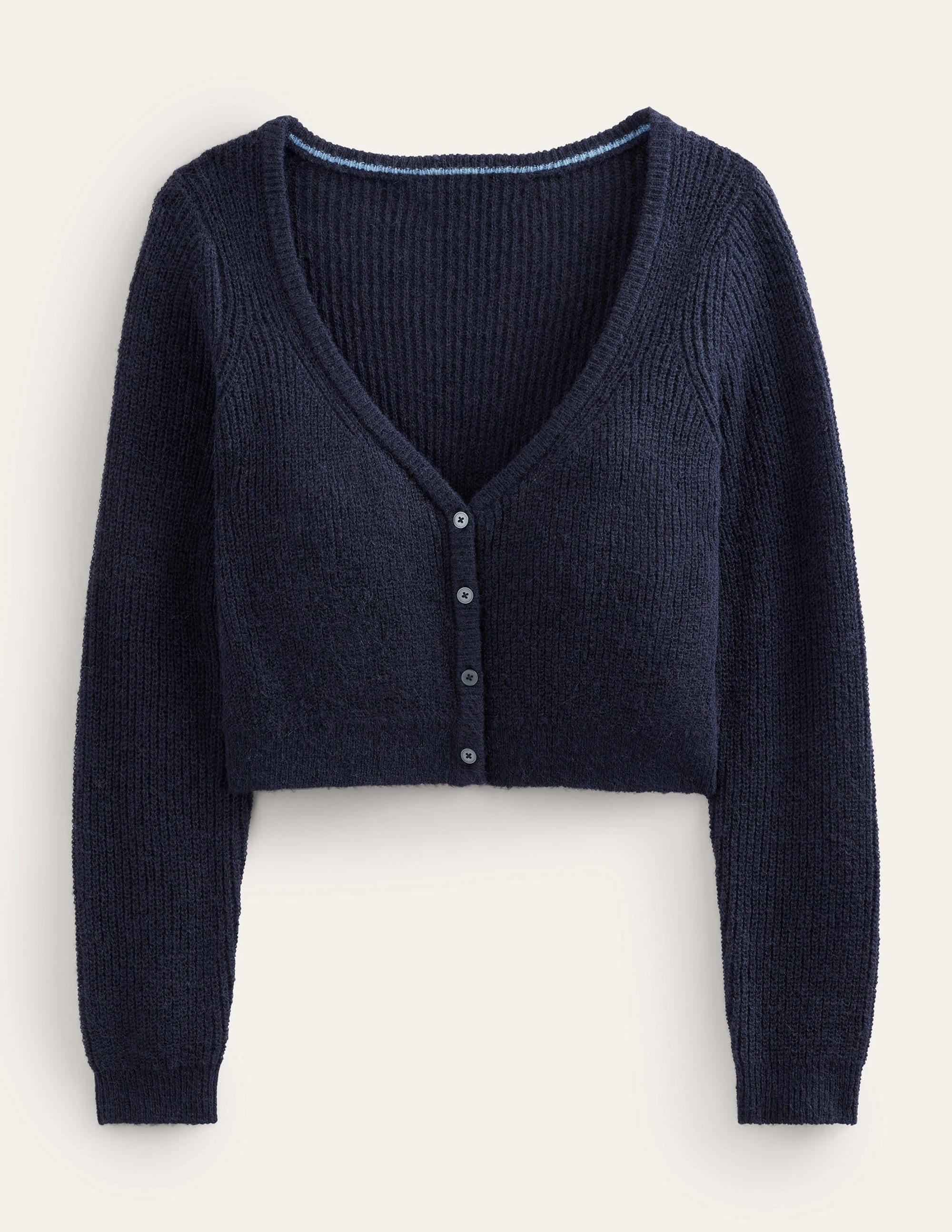 Cropped Fluffy Cardigan-Navy - Image 5