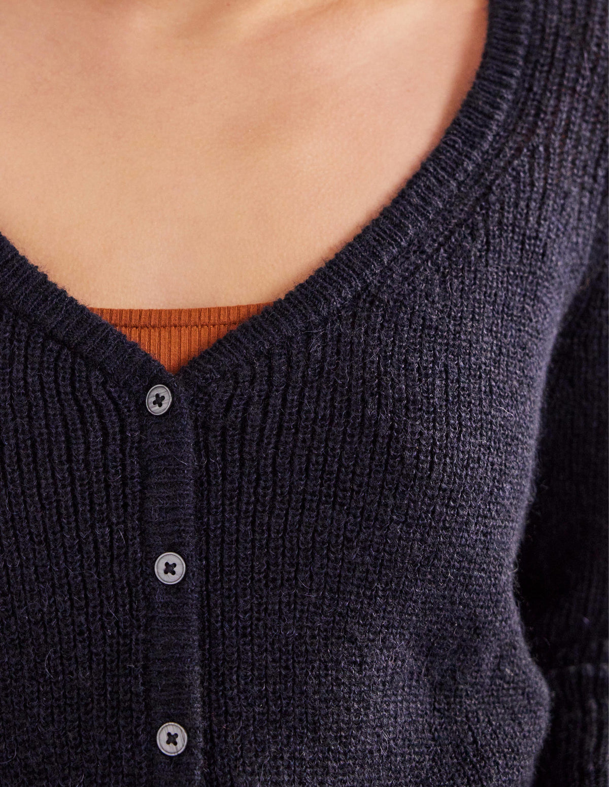Cropped Fluffy Cardigan-Navy-2