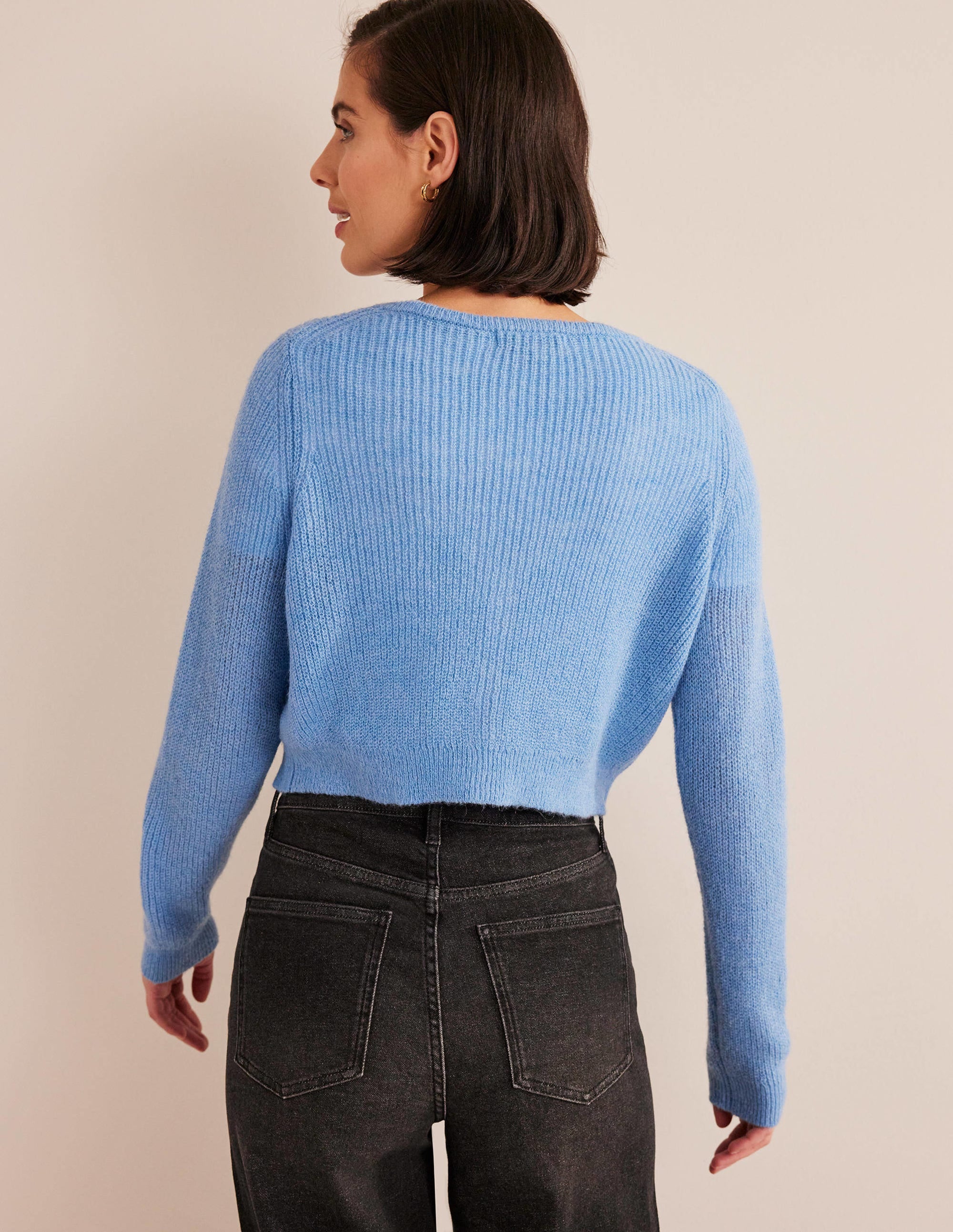 Cropped Fluffy Cardigan-Linseed - Image 3