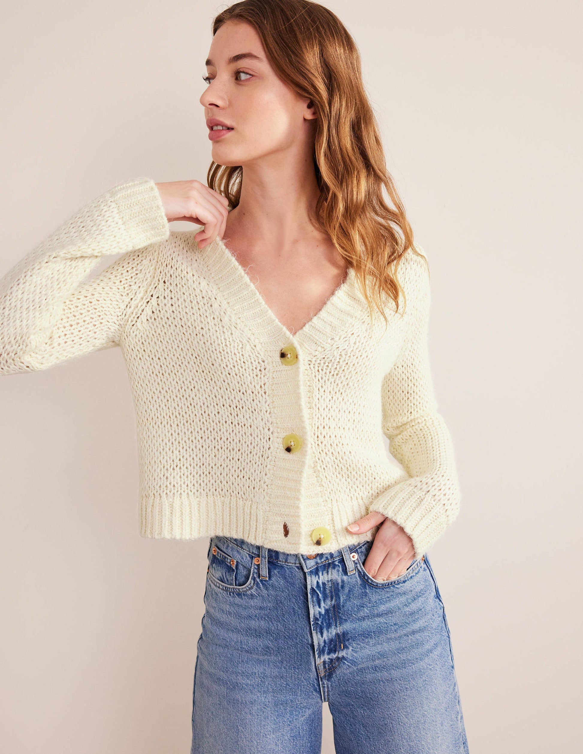 Fluffy Open Stitch Cardigan-Warm Ivory-1