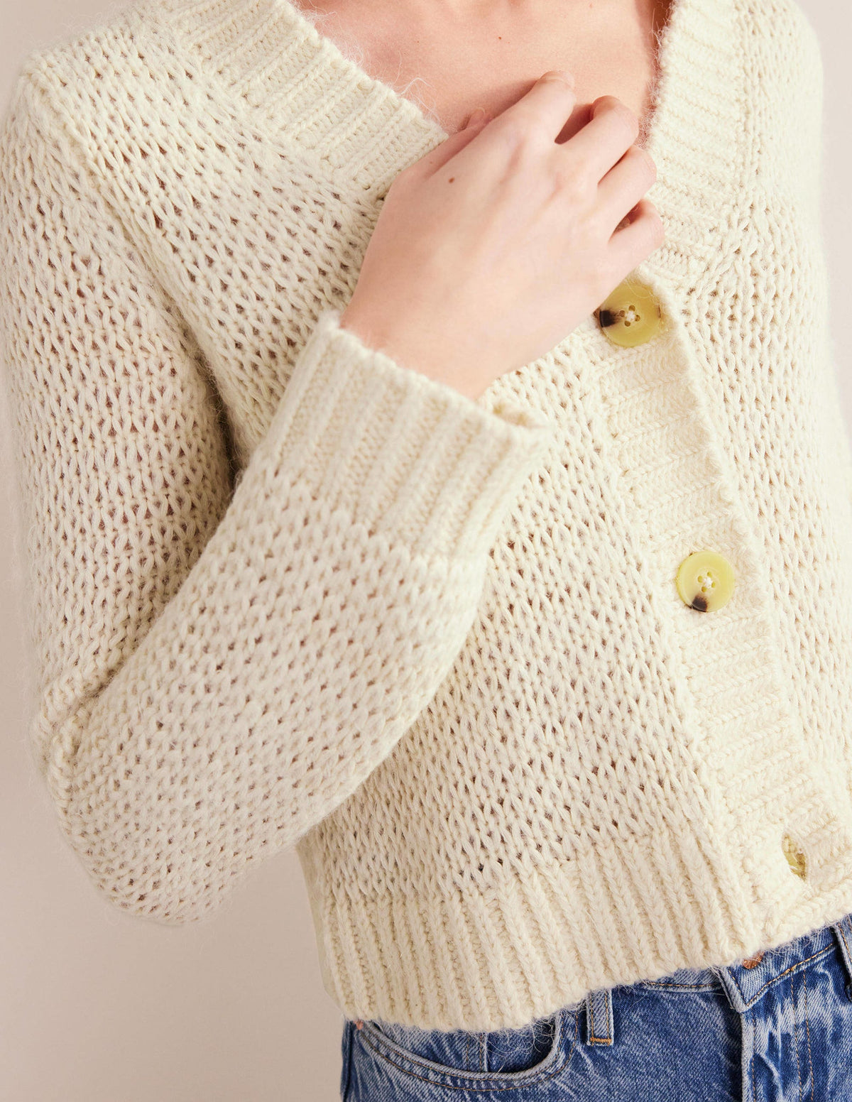 Fluffy Open Stitch Cardigan-Warm Ivory-2
