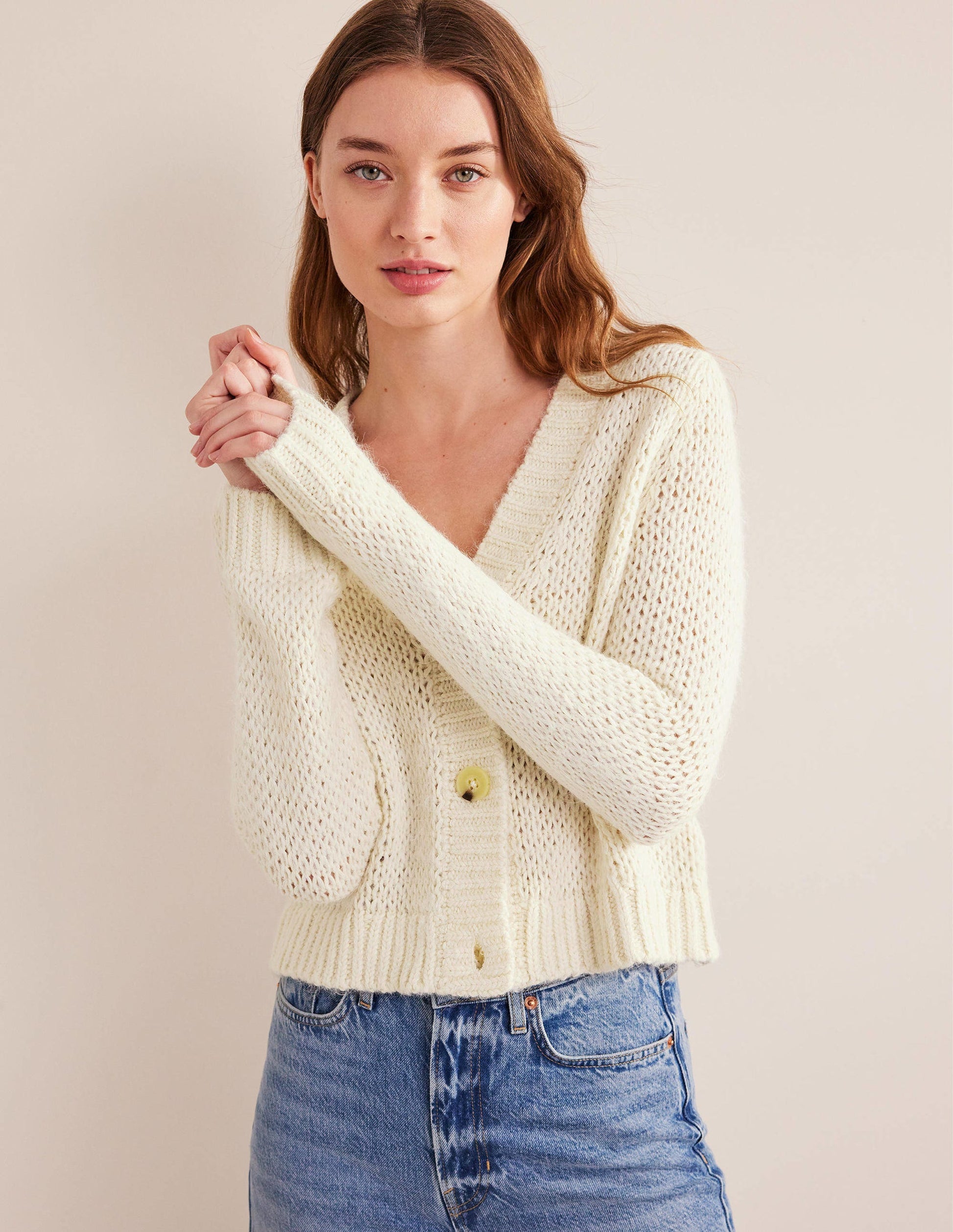 Fluffy Open Stitch Cardigan-Warm Ivory-4