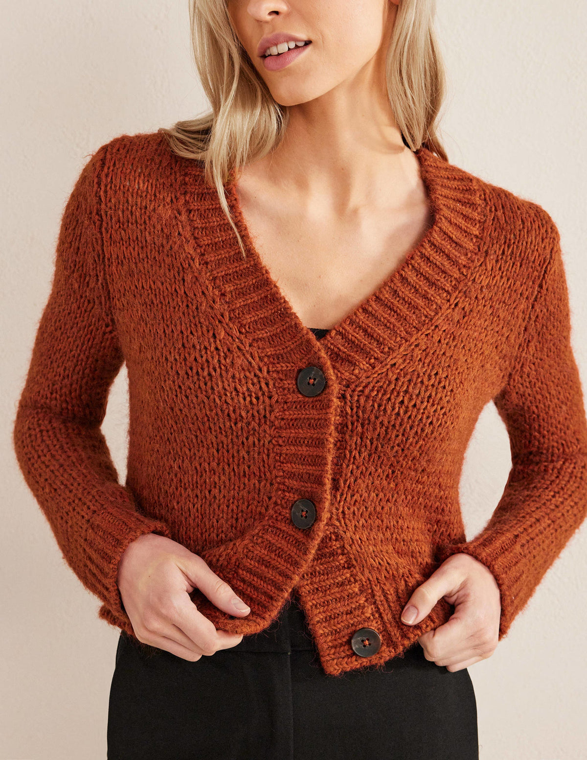 Fluffy Open Stitch Cardigan-Rust - Image 2