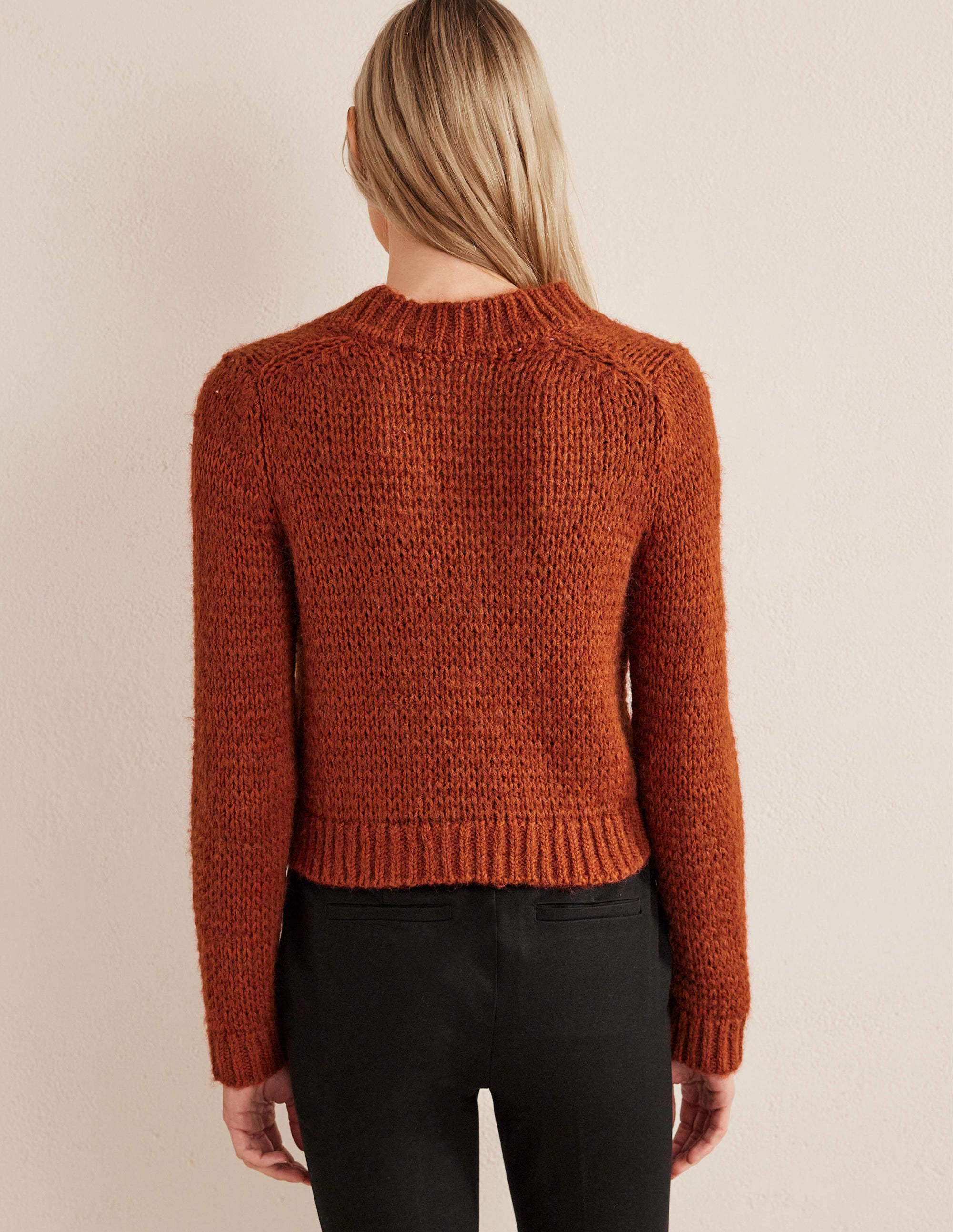 Fluffy Open Stitch Cardigan-Rust - Image 3