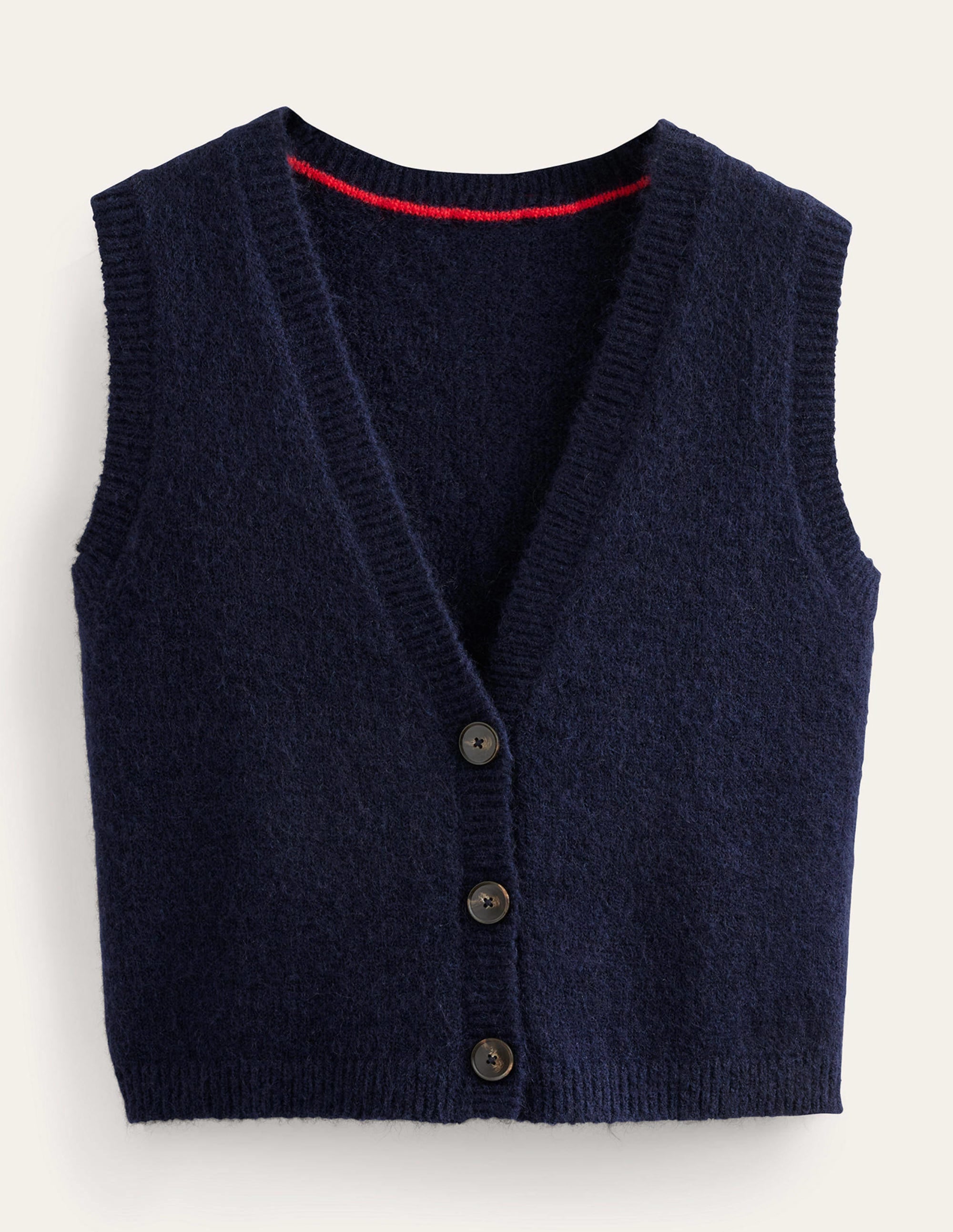 Cropped Fluffy Cardigan Tank-Navy - Image 5