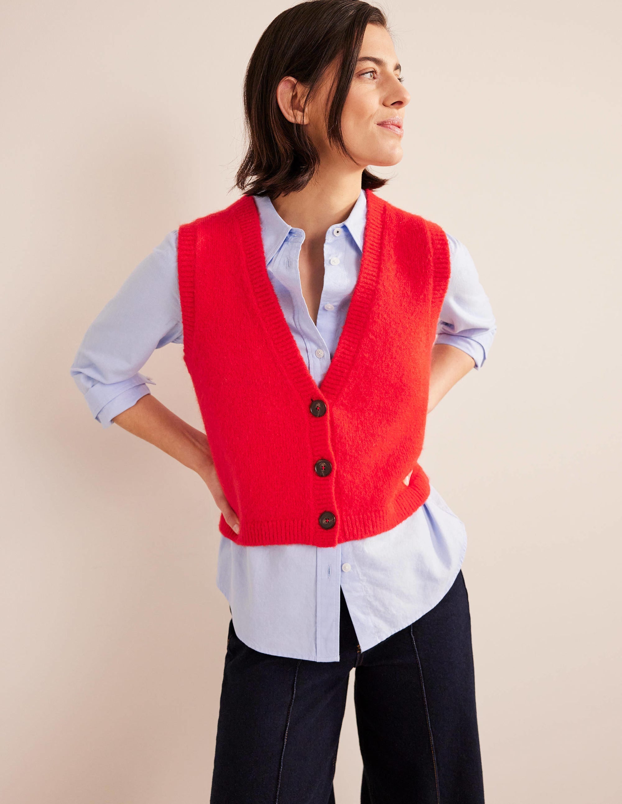 Cropped Fluffy Cardigan Tank-High Risk Red - Image 1