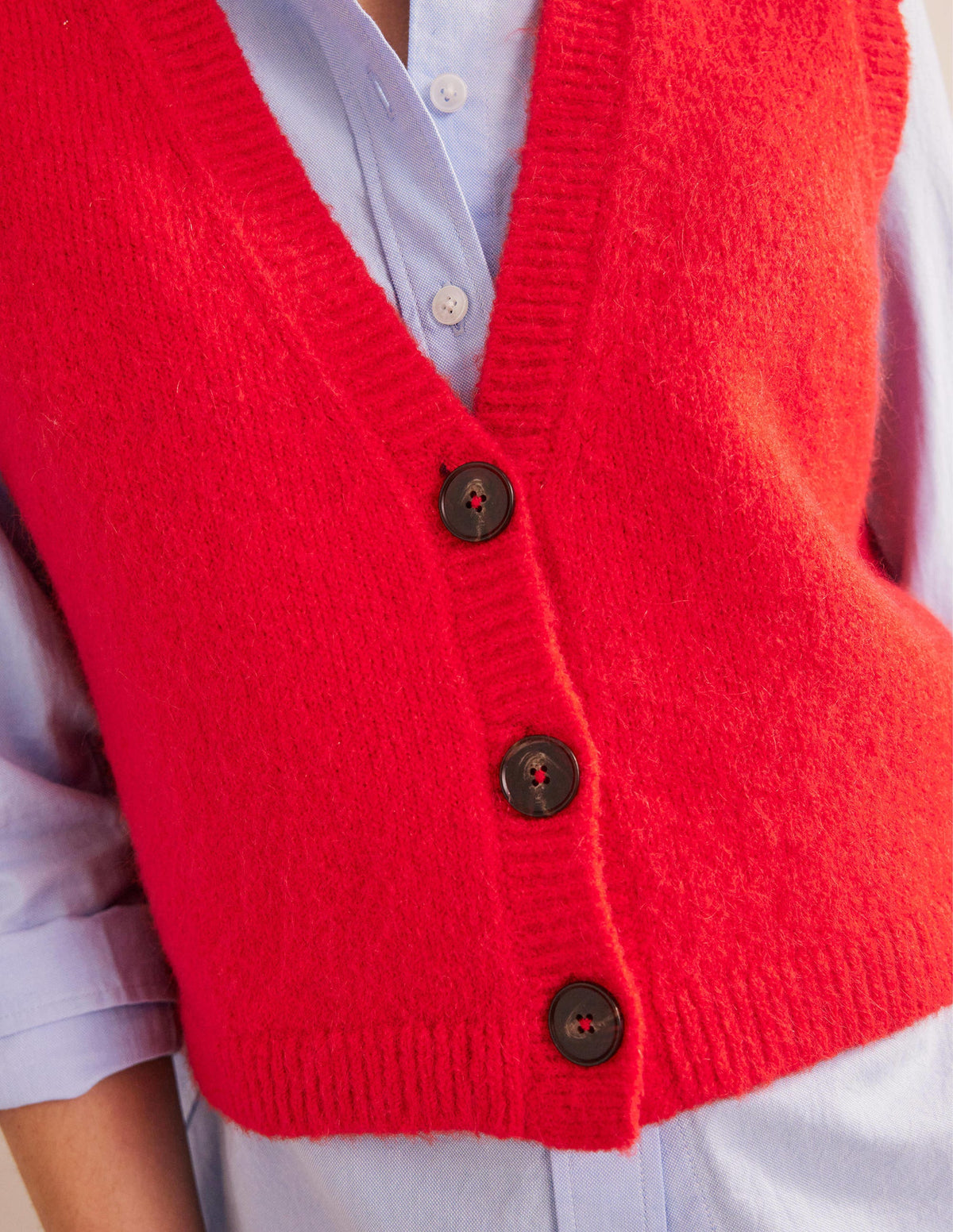 Cropped Fluffy Cardigan Tank-High Risk Red-2