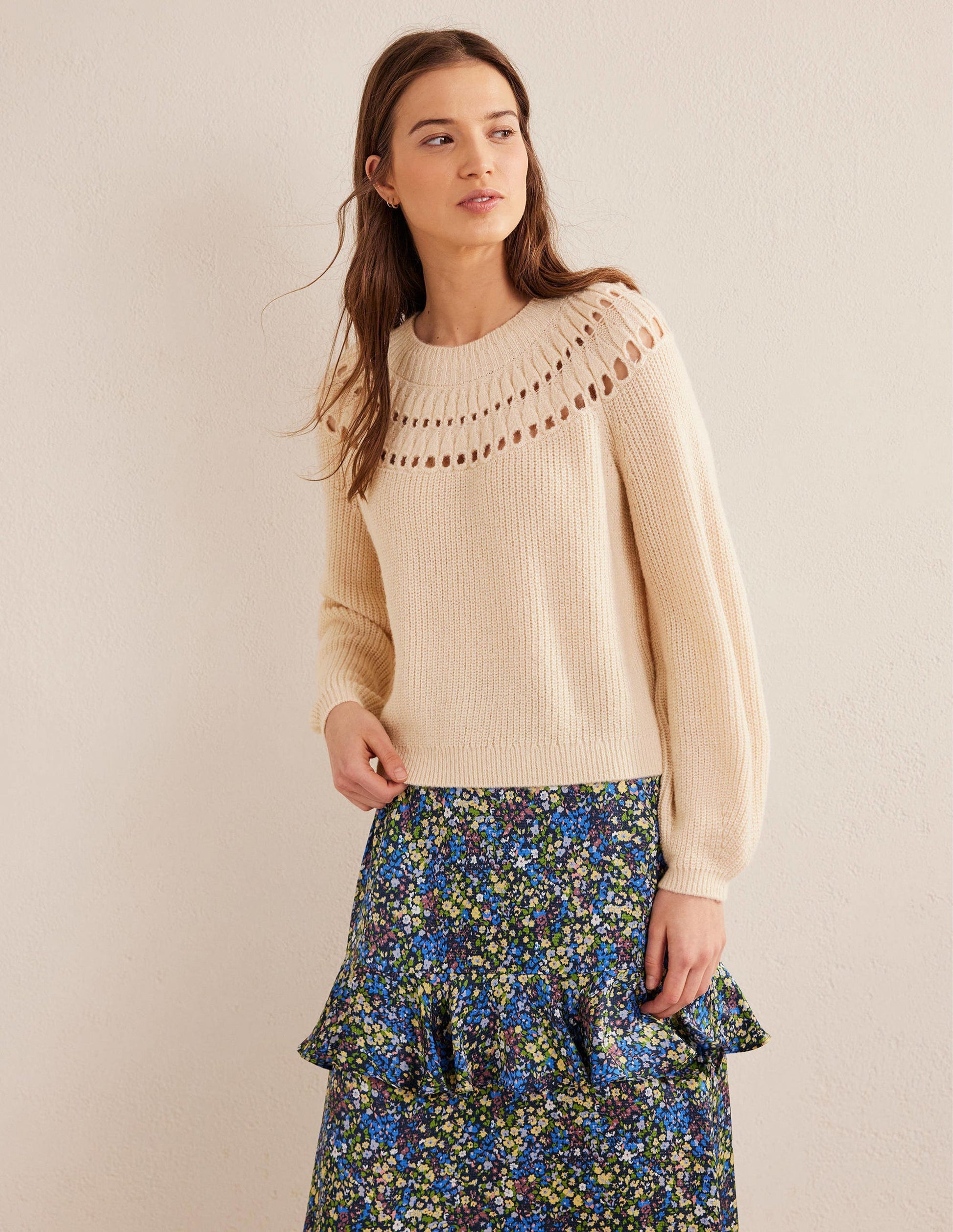 Fluffy Ruffle Jumper-Ivory Marl-1