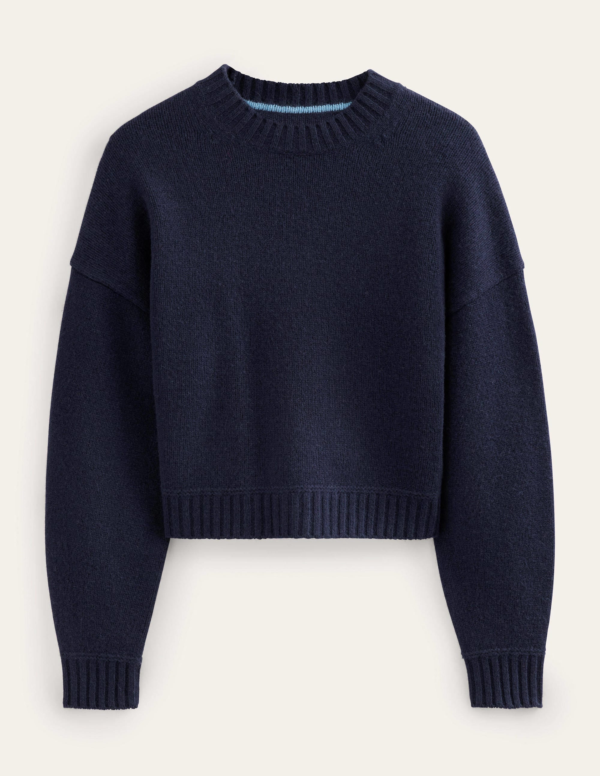 Brushed Wool Cropped Jumper-Navy - Image 8