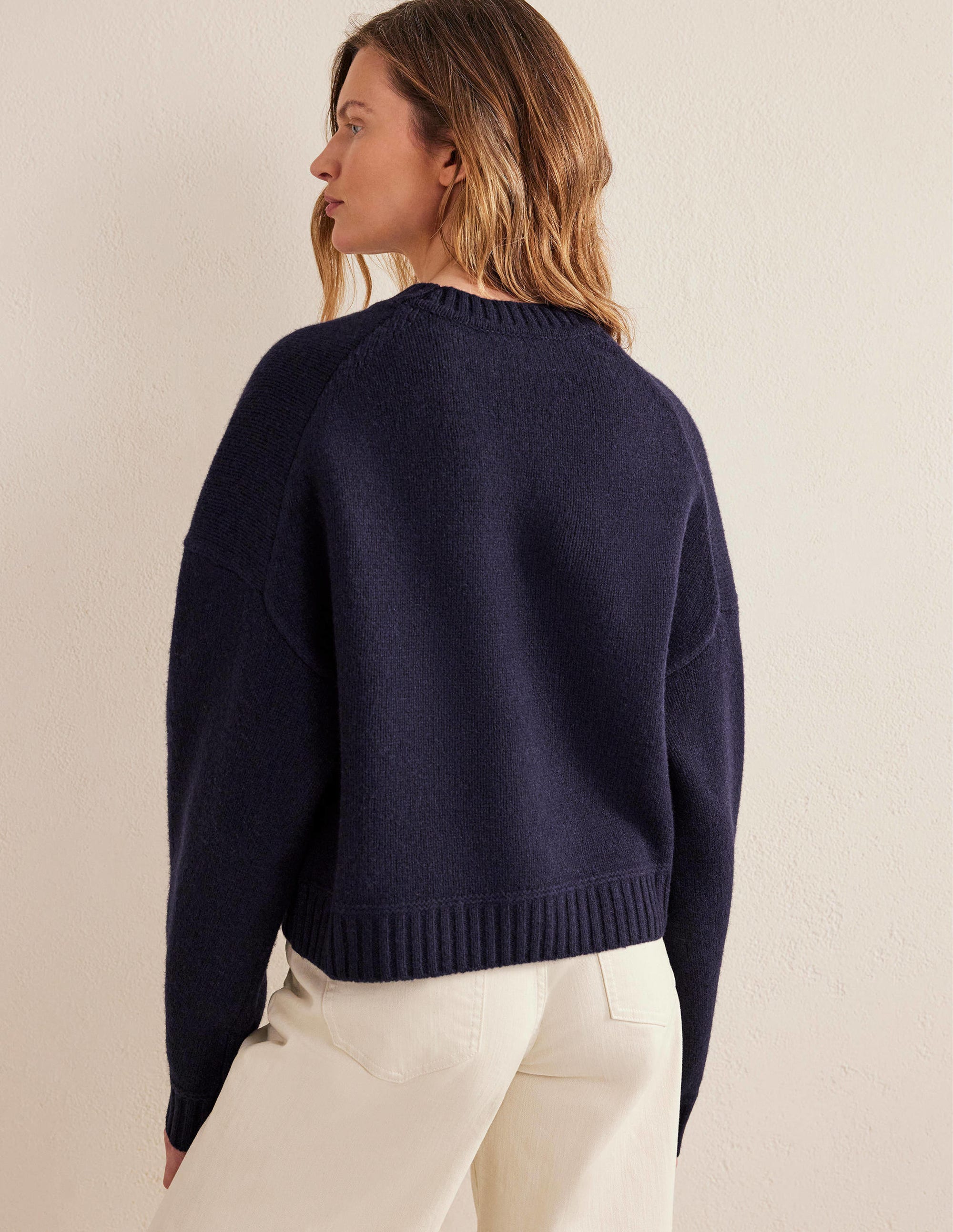Brushed Wool Cropped Jumper-Navy - Image 3
