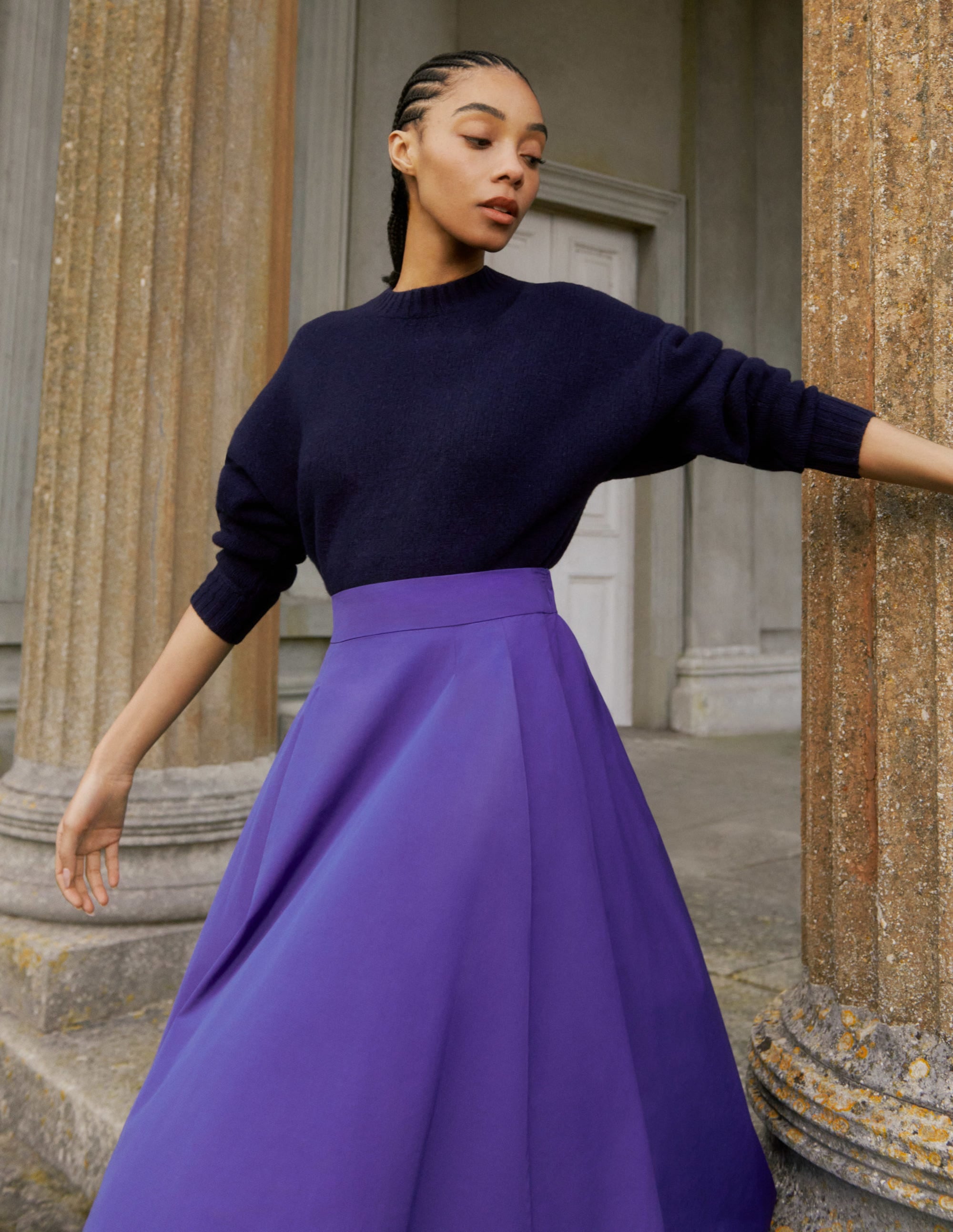 Brushed Wool Cropped Jumper-Navy - Image 5