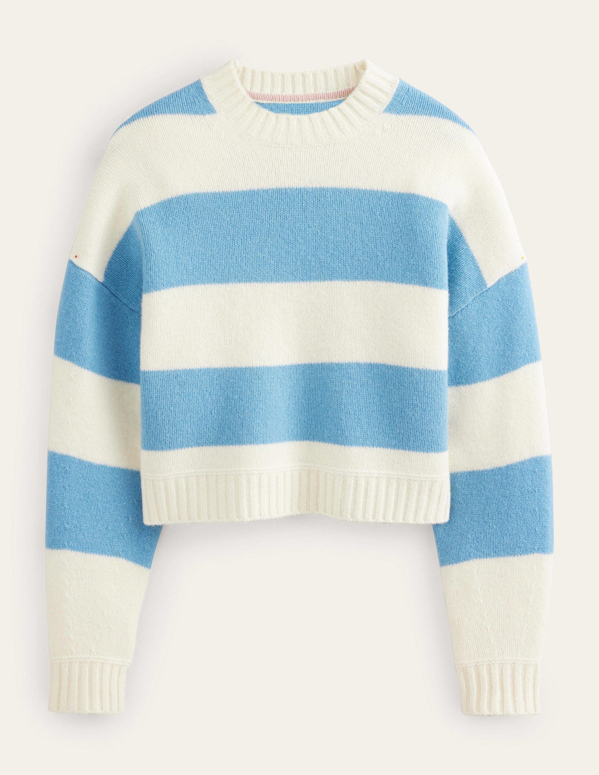 Brushed Wool Cropped Jumper-Linseed, Ivory Stripe-6