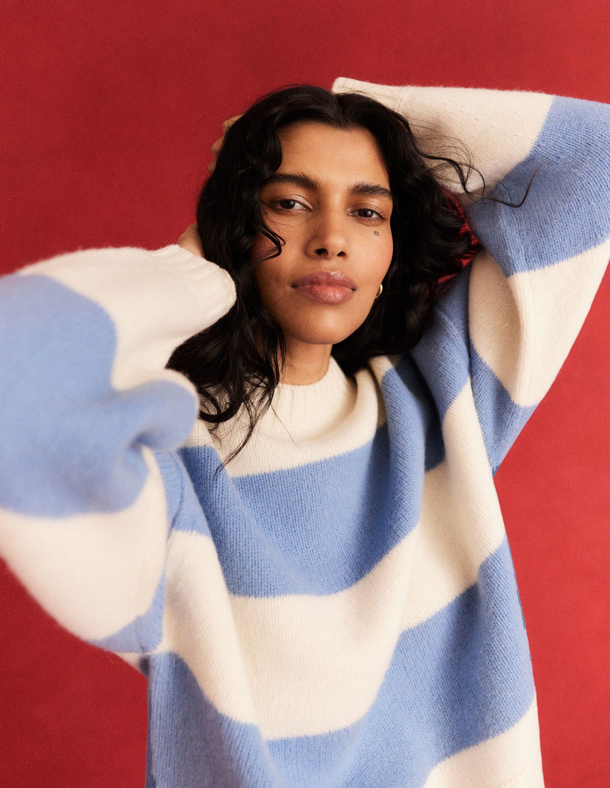 Brushed Wool Cropped Jumper-Linseed, Ivory Stripe-2