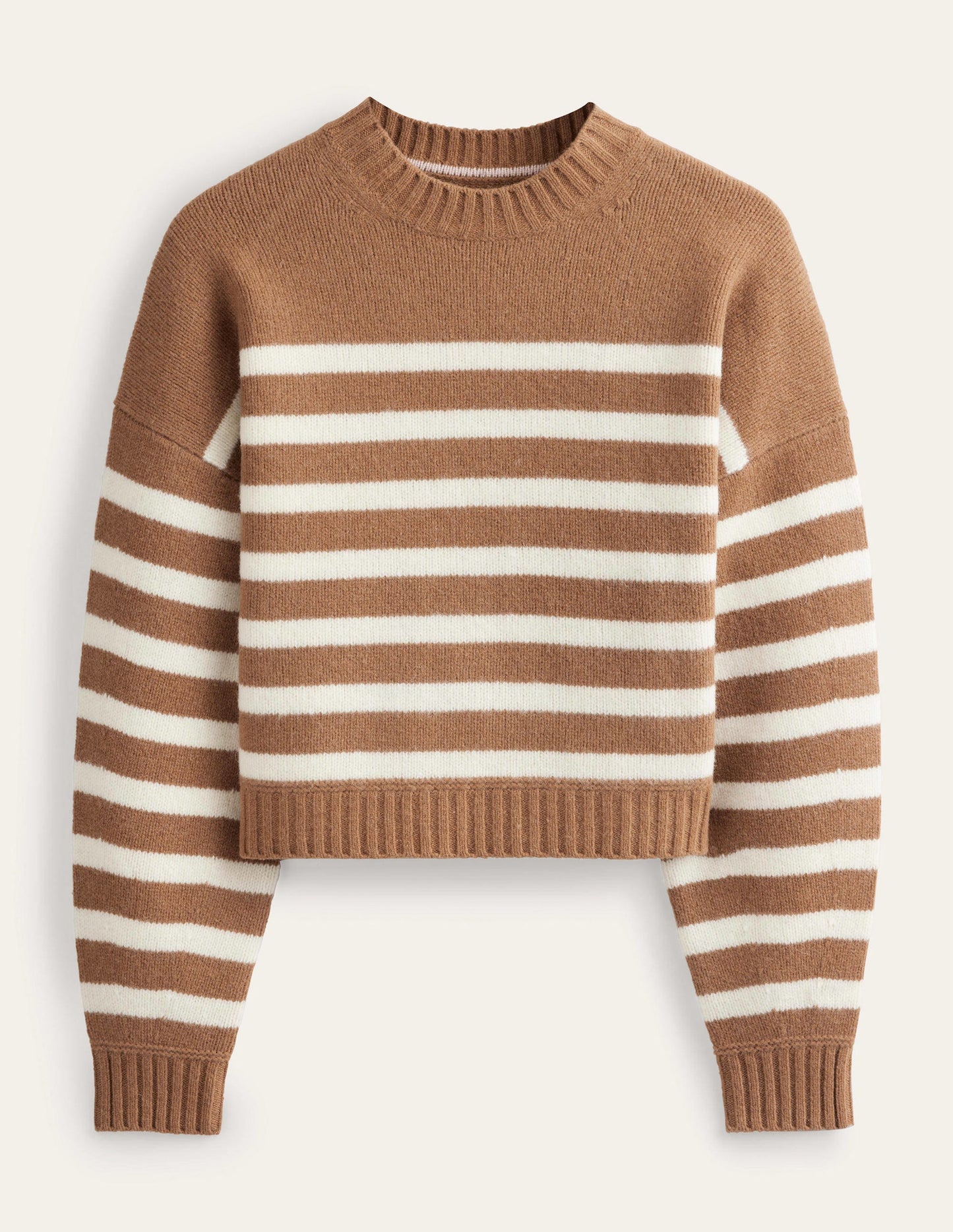 Brushed Wool Cropped Jumper-Teddy Bear, Ivory Stripe