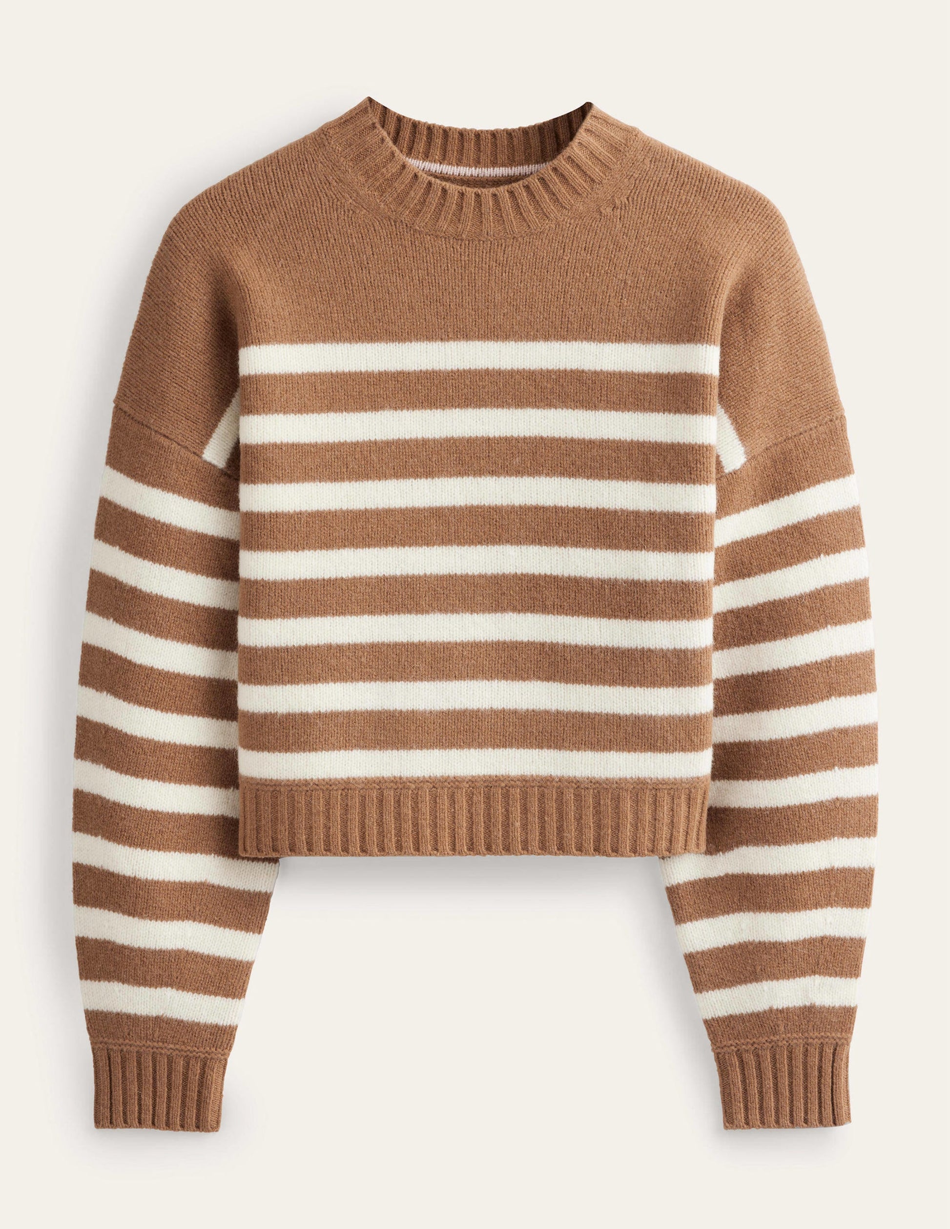 Brushed Wool Cropped Jumper-Teddy Bear, Ivory Stripe-6